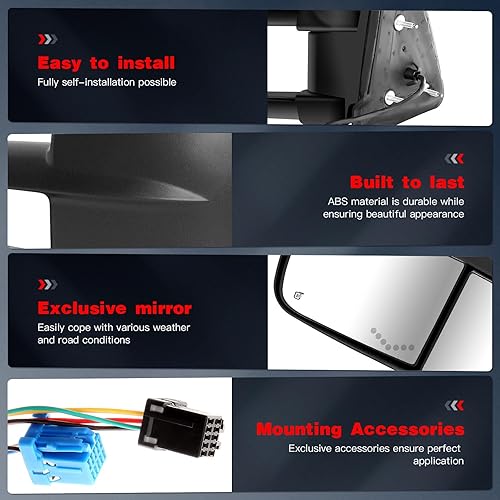 Miniatura 5 de Espejos de remolque aptos para Cadillac para Chevy para GMC Escalade Silverado Sierra 2003-2007 Reemplazar potencia ajustada, función calefactable,