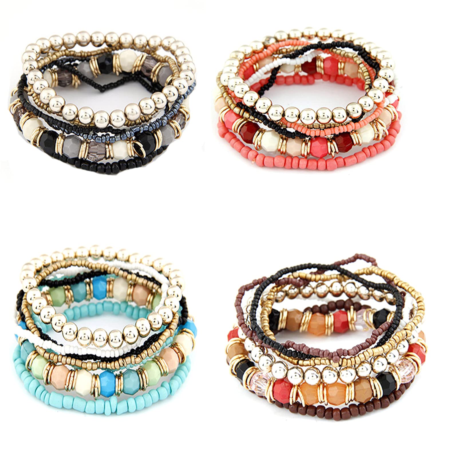 CaiyaoBohemian Stackable Wood Wooden Beads Elephant Charm Tassel Stretchy Bracelet Set for Women Men Girl Boy Teen Multilayered Multicolor Acrylic Resin Seeds Bracelet Ethnic Jewelry Gift