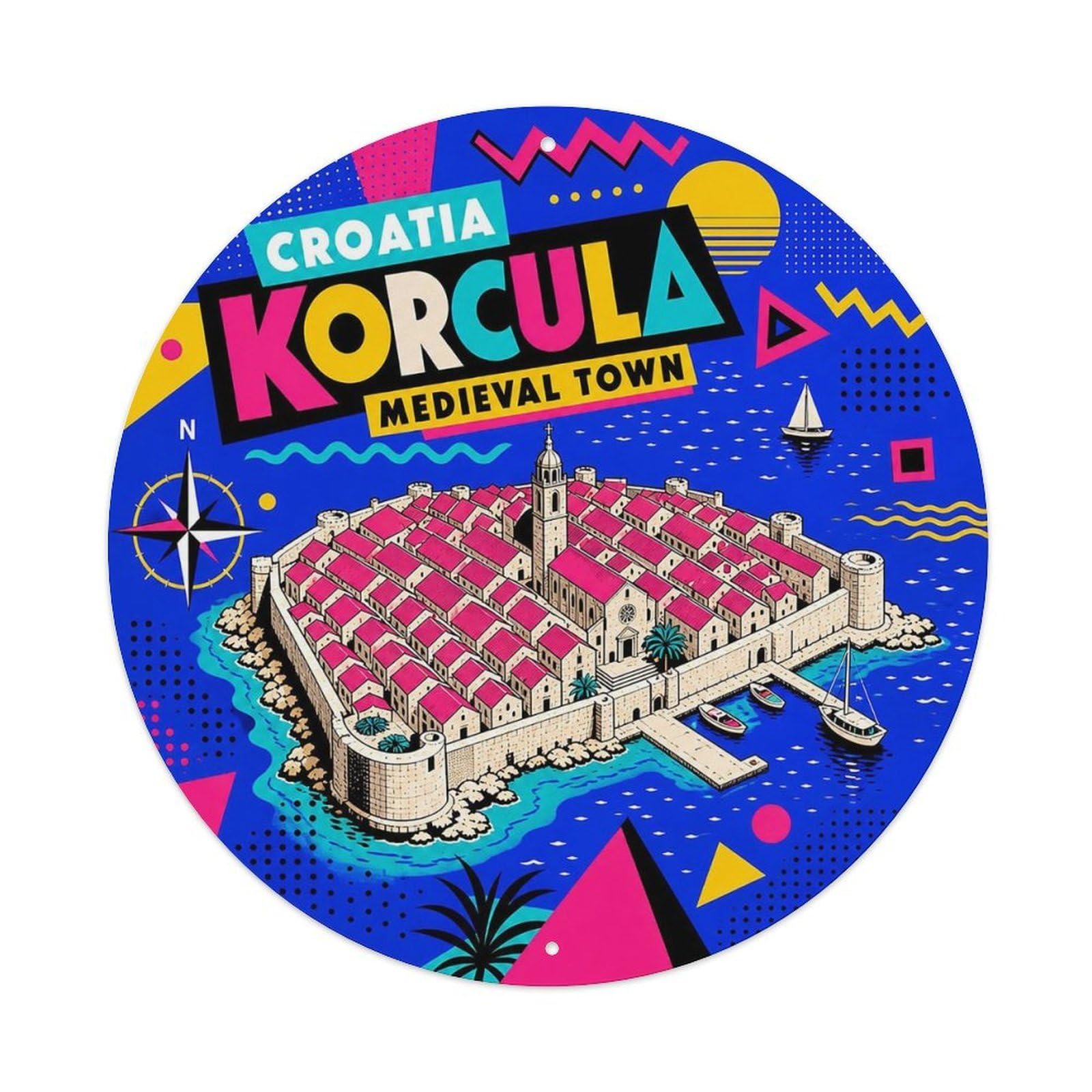 Korcula Medieval Town Croatian Retro Graphic Old Travel Metal Tin Sign