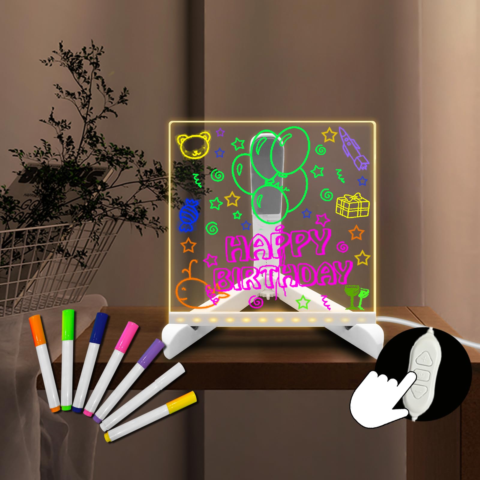 Yan-tech Acrylic Dry Erase Board with Stand Handwriting Transparent Message Board 5.91 * 5.91IN Drawing Board Notice Board Doodle Note Memo Warm White USB Powered Bedside Lamp for Office Home Decor