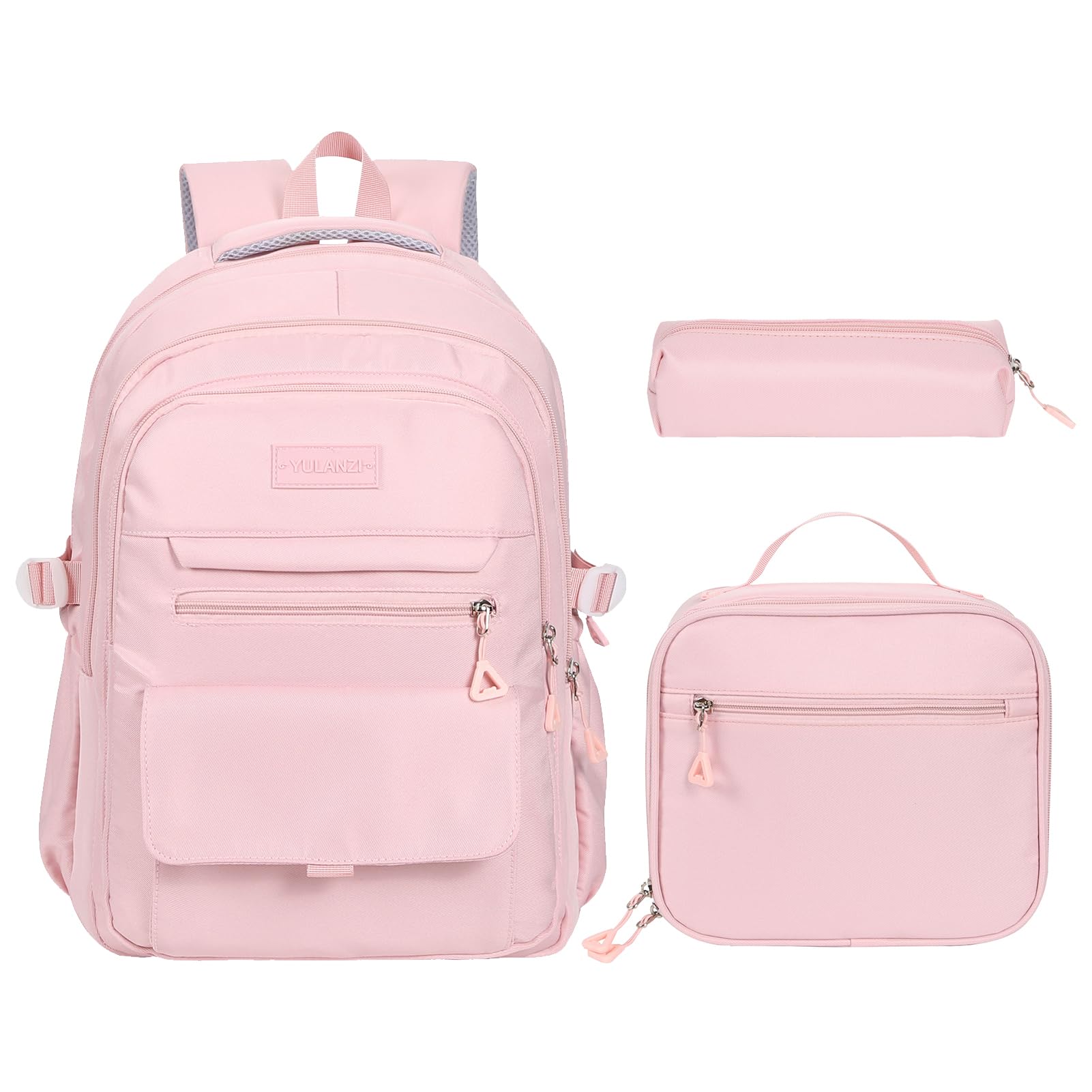 Phaoullzon Teen Girls School Backpack with Lunch Box for Boys, College Aesthetic Laptop Bookbag for Women,Pink