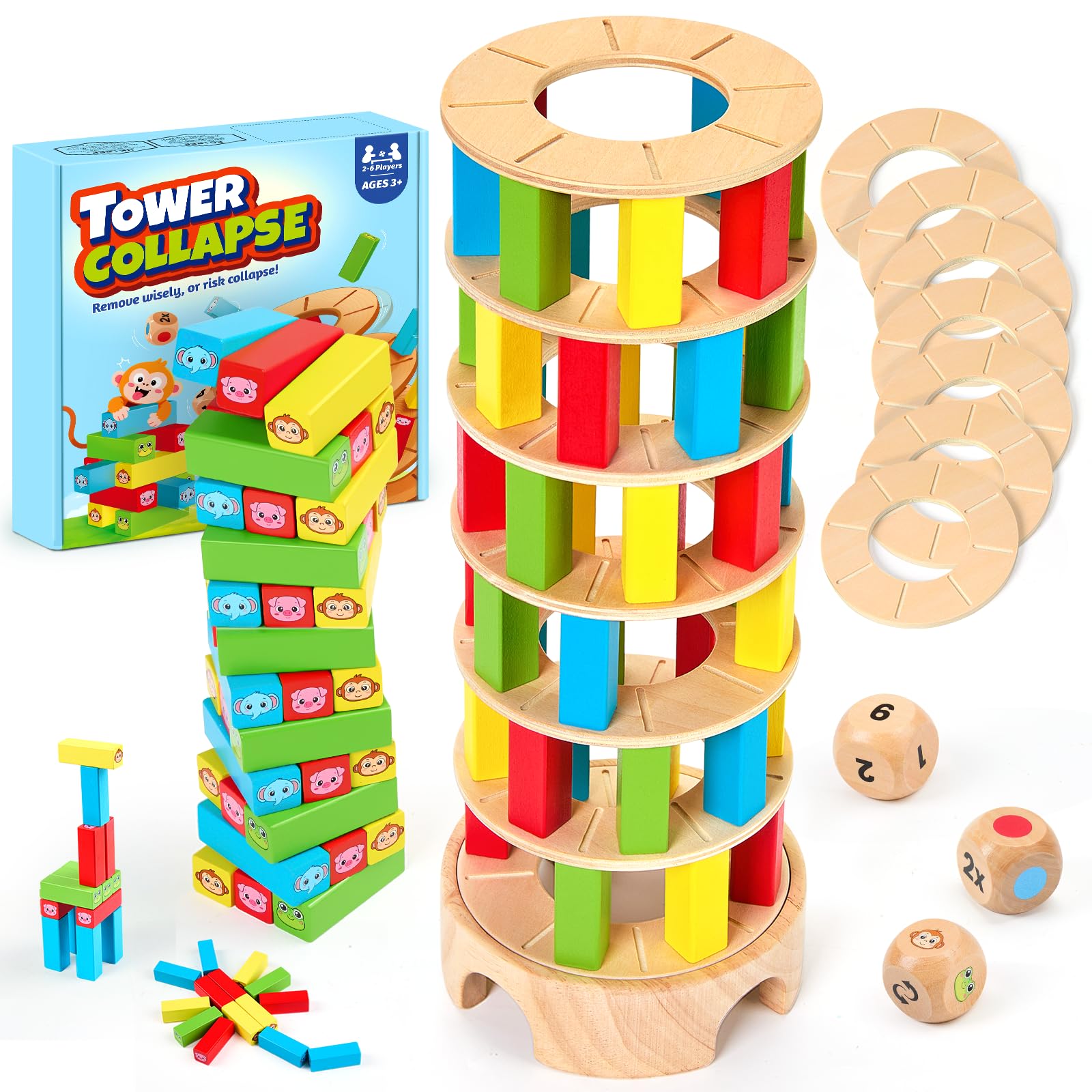 Gioco da tavolo in legno Giocattoli Montessori, 42 bastoncini colorati Gioco di dadi Giocattolo educativo matematico, Gioco divertente per la caduta della palla in famiglia  34