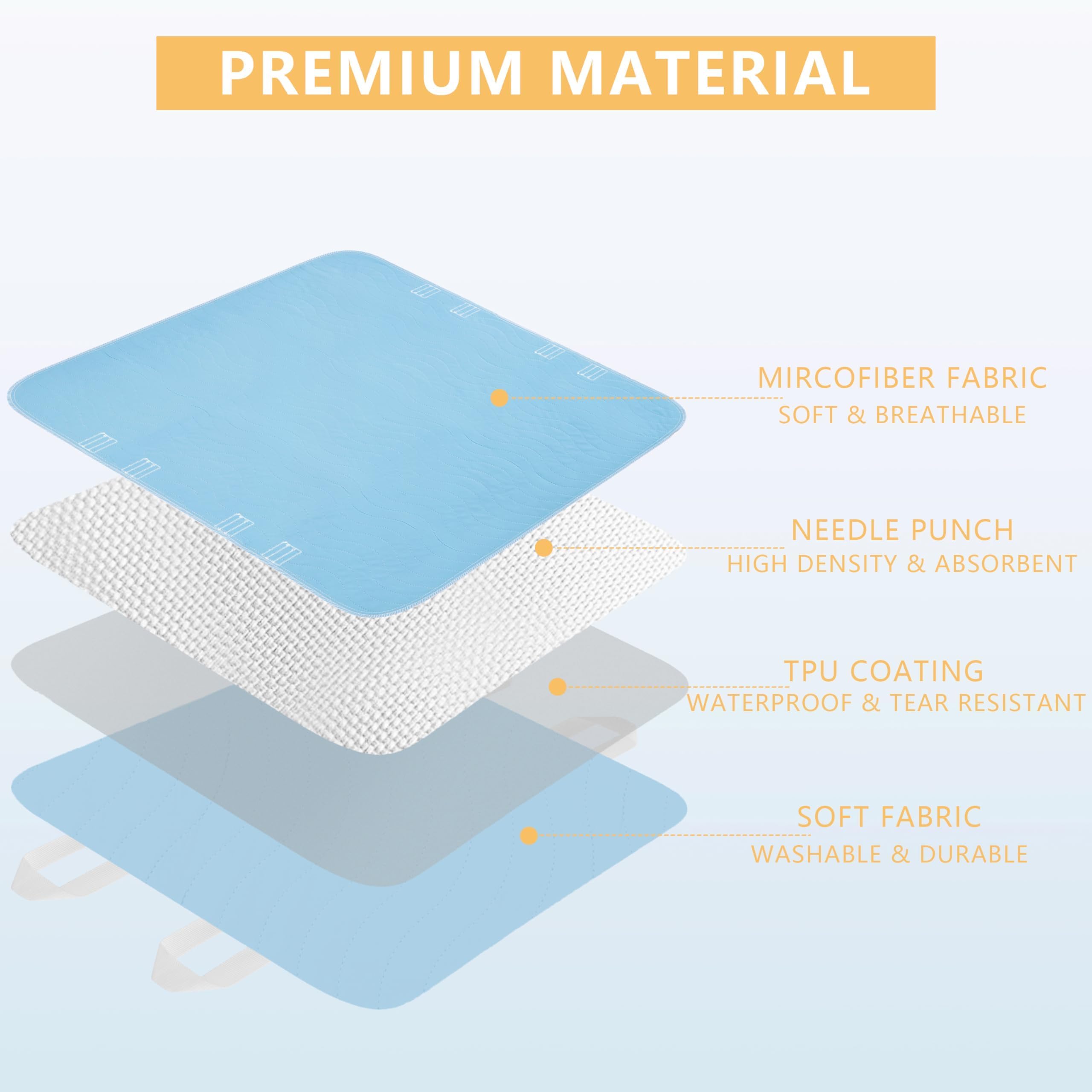 DAHAPYBOO Almohadillas lavables con 4 asas, 34 x 36 pulgadas, paquete de 4 almohadillas de cama para incontinencia, gran absorción, reutilizables para ancianos, niños, adultos y mascotas, impermeables