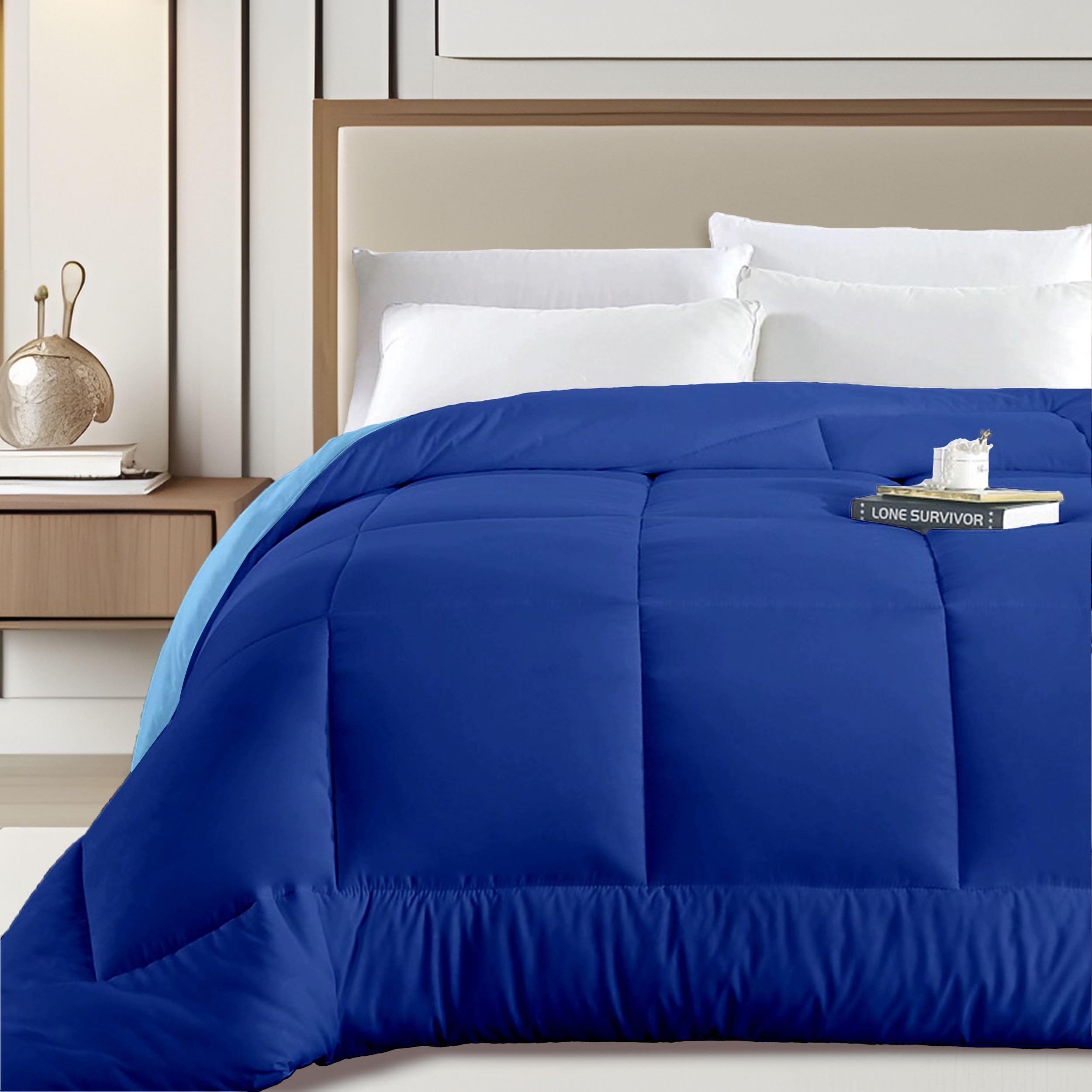 DALINA TEXTIL S.L Edredón de Fibra 300gr/m2 - Edredón Cama 90, Edredón Bicolor Reversible 150x220cm, Relleno Nordico 100% Poliester, Azul/Celeste