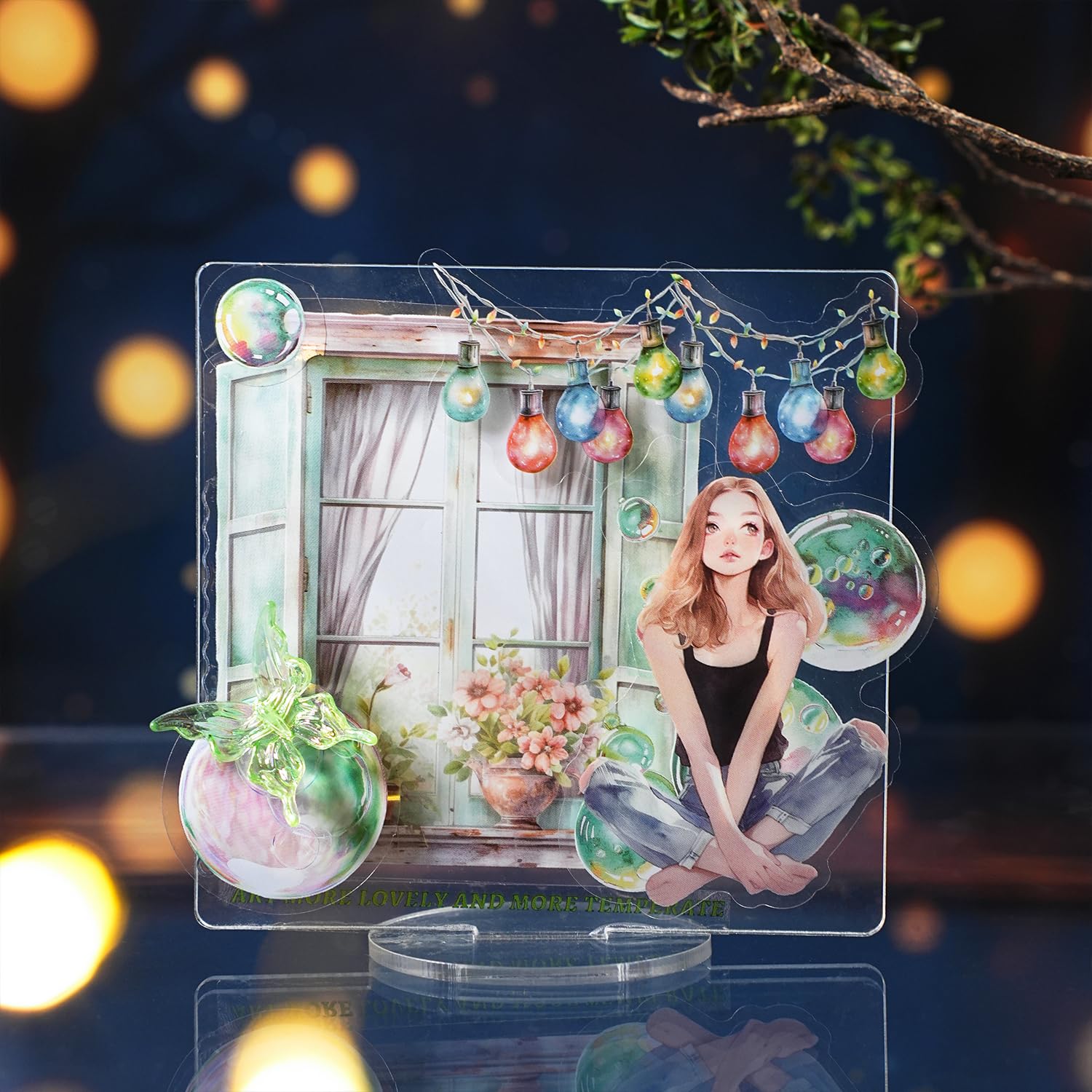96 szt. Light a Window Series PET naklejki do scrapbookingu, romantyczna piękna lampa błyszczy świecące naklejki życia zestaw do scrapbookingu, pamiętnika śmieci, efemerydy, rękodzieło, wodoodporne