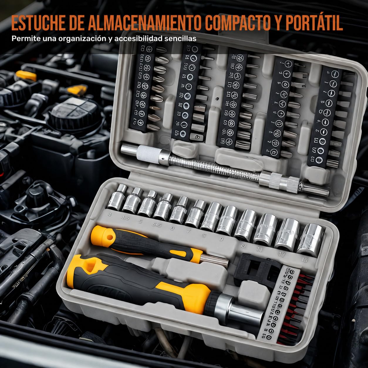 Hi-Spec Juego de puntas para destornillador y set de sockets 1/4 pulgada con mangos de 79 piezas. Incluye extensión flexible, precisión y accesorios Torx y seguridad en estuche organizado | 79 piezas, mangos, extensión flexible, Torx de seguridad y estuch