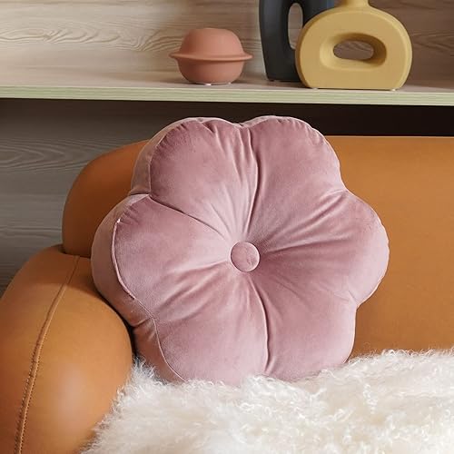Miniatura 2 de ARTMAGIC Cojín decorativo de terciopelo en forma de flor, ultra suave, bonita almohada de suelo para sofá, cama (rosa polvoriento)