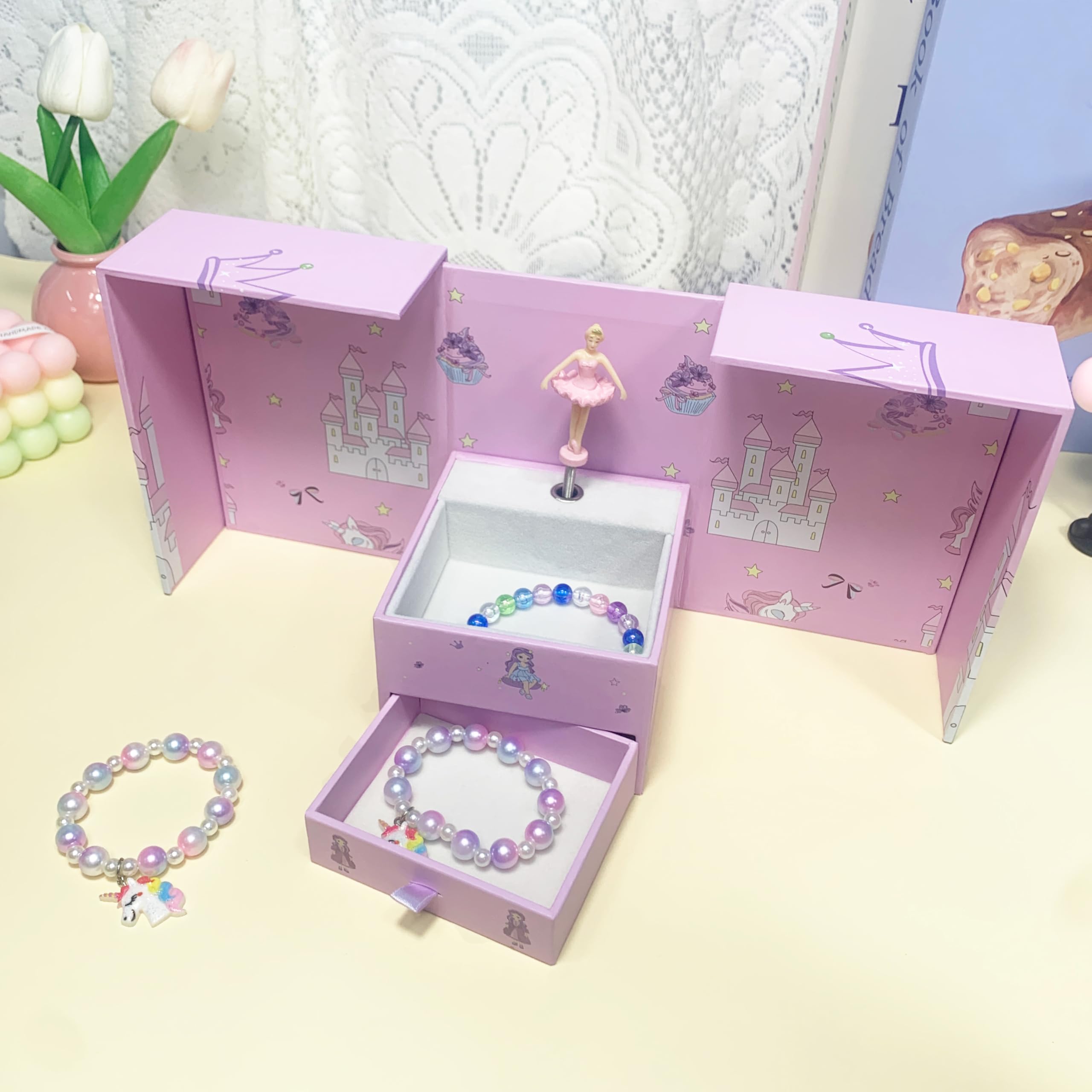 Generisch Caja de música magnética para puerta, con cerradura, bailarina giratoria, organizador de almacenamiento de manivela de 18 tonos, el regalo perfecto para niñas