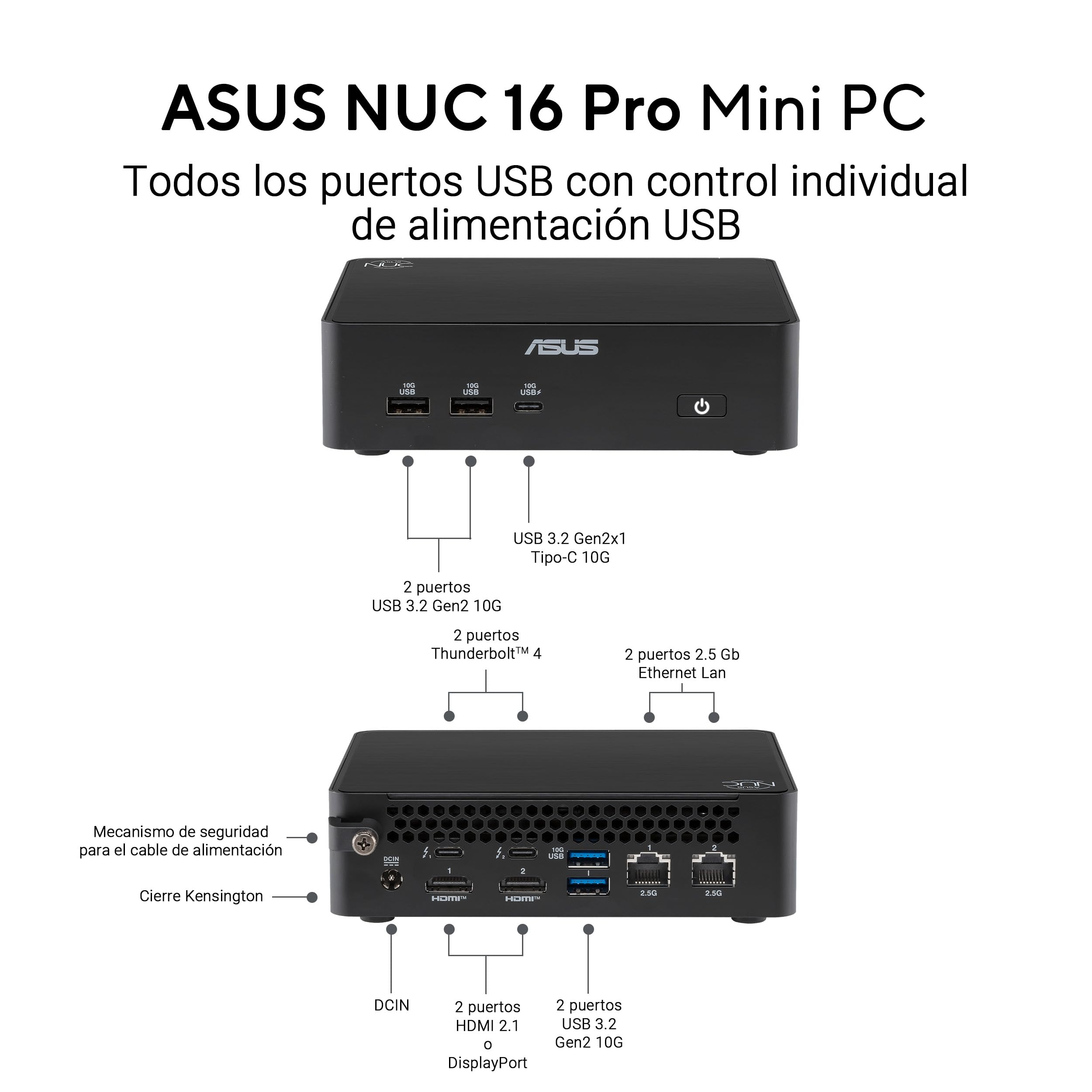 ASUS NUC 16 Pro - Ordenador de sobremesa | Procesador Intel Ultra 7 365H, sin memoria, sin almacenamiento, sin SO, compatible con OpenClaw