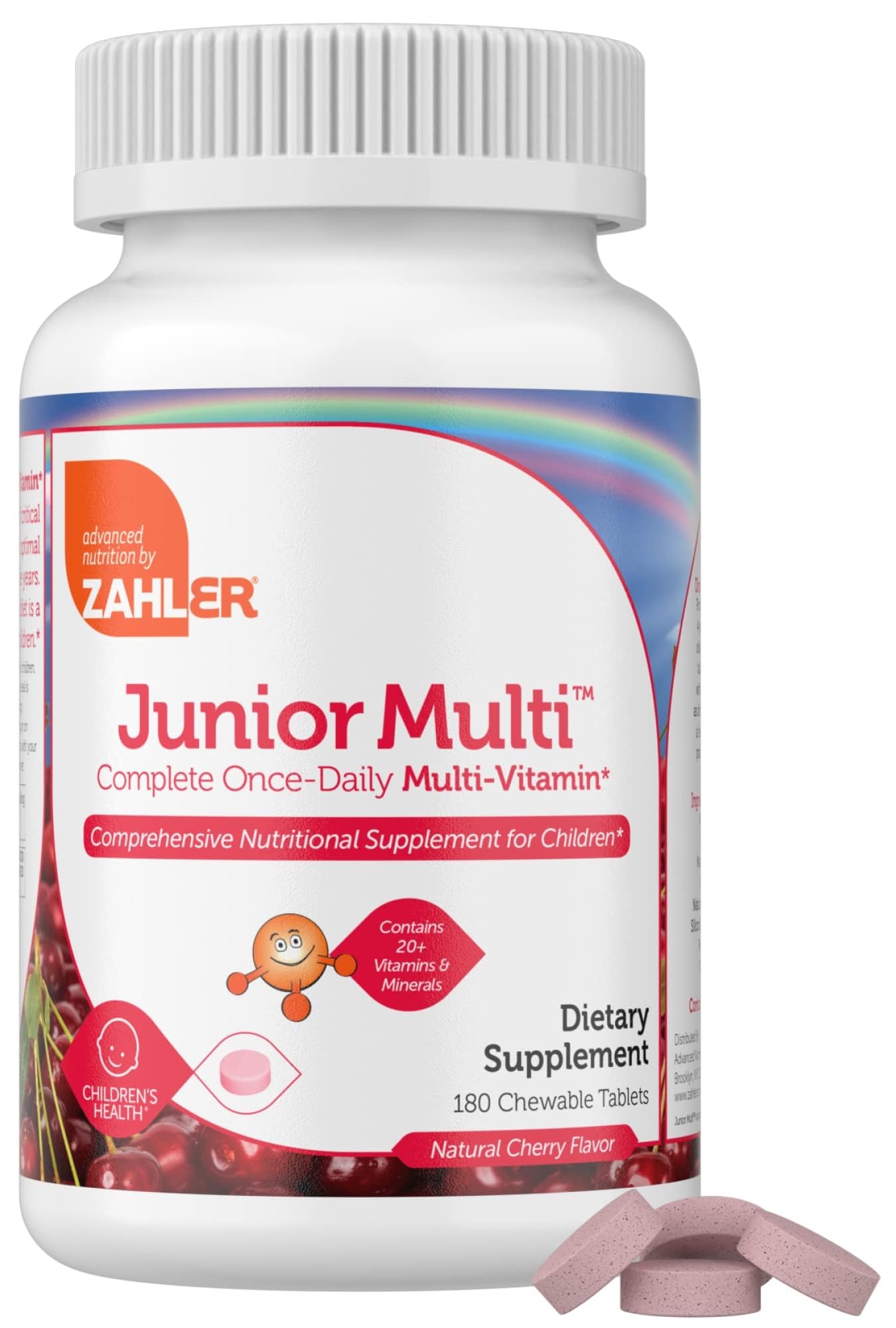 Zahler Kids Multivitamin Chewable Vitamin Tablet - Complete One Daily Kids Vitamins Supplement - Contains 20+ Minerals & Vitamins for Kids & Toddlers - Kosher Multivitamins Cherry Flavor (180)