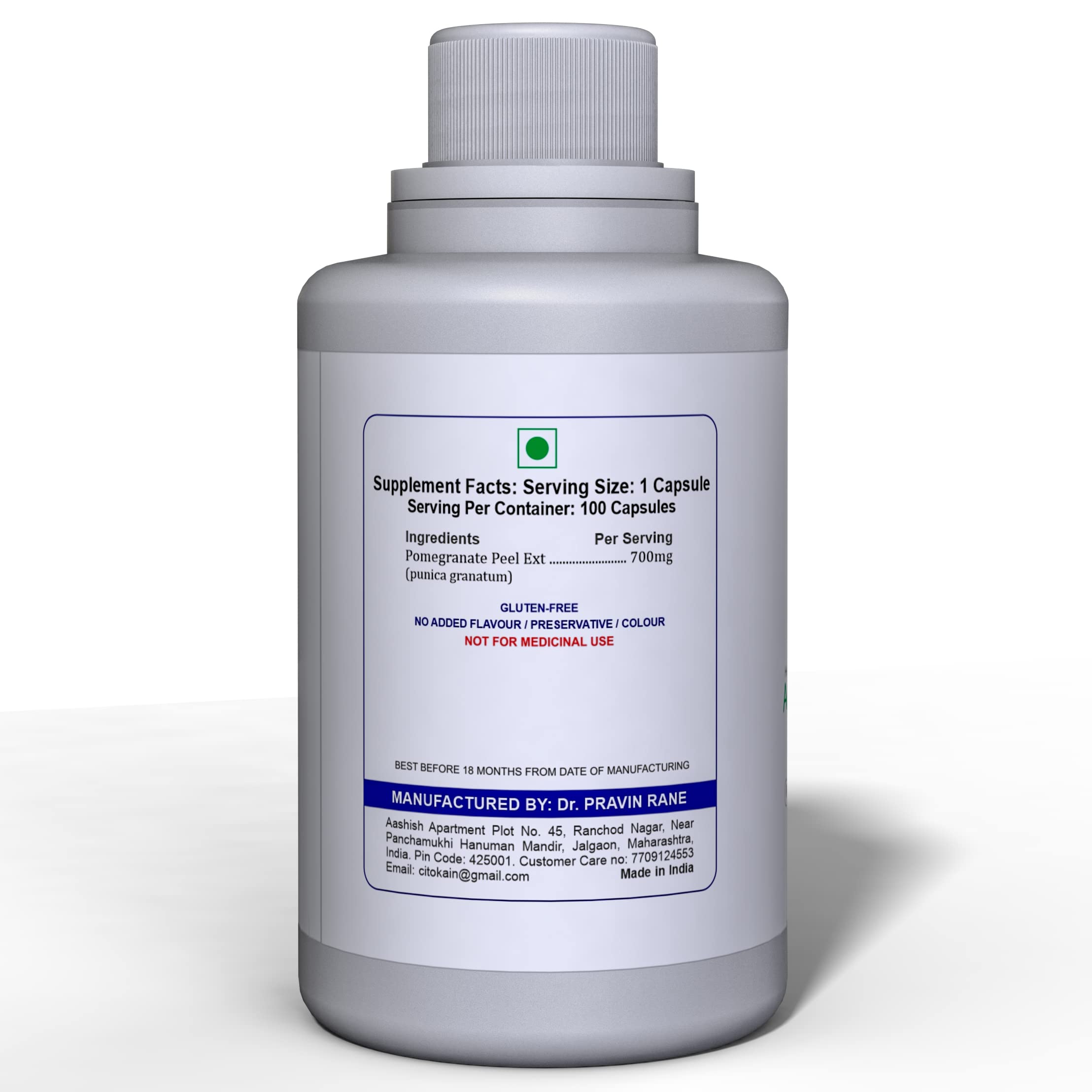 Citokain, Pomegranate Peel (Punica Granatum) Extract 700mg - [100 Capsules] - Image 3 thumbnail