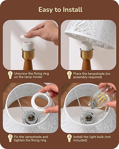 Miniatura 4 de EDISHINE Lámpara de mesa pequeña de 13.58 pulgadas, lámpara de noche de madera, pantalla de hierro hueco de árbol, lámpara de mesita de noche para