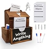 Suggestion Box with 50 Suggestion Cards Wood Donation Box with Slot and Lock Prayer Boxes for Fundraising Tip Drop Ballot Boxes Wall Mounted with Chalkboard and Keys for Church Office