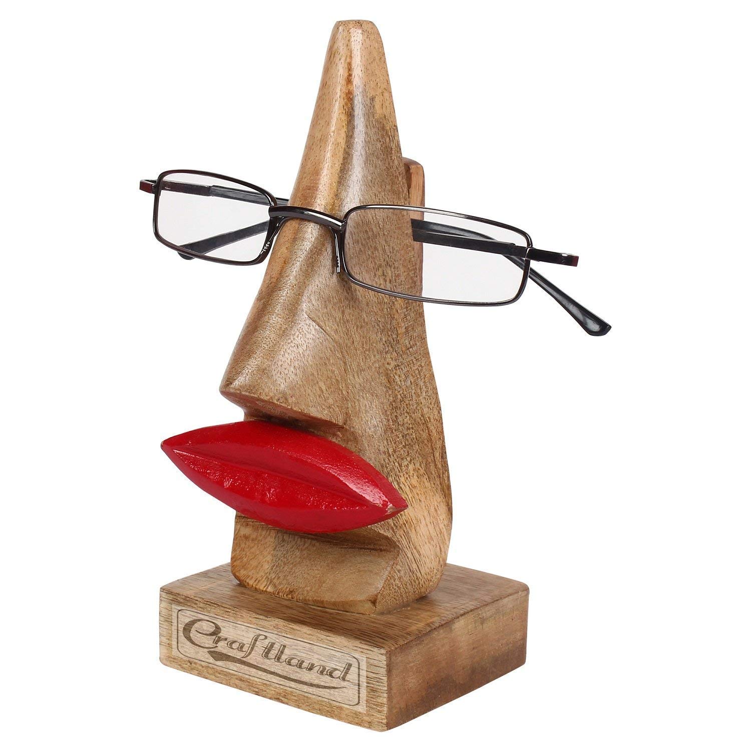 Craftland Wooden Handcrafted Nose Shaped Spectacles/Goggle/Eyeglass Holder/Stand for Women with red Lips