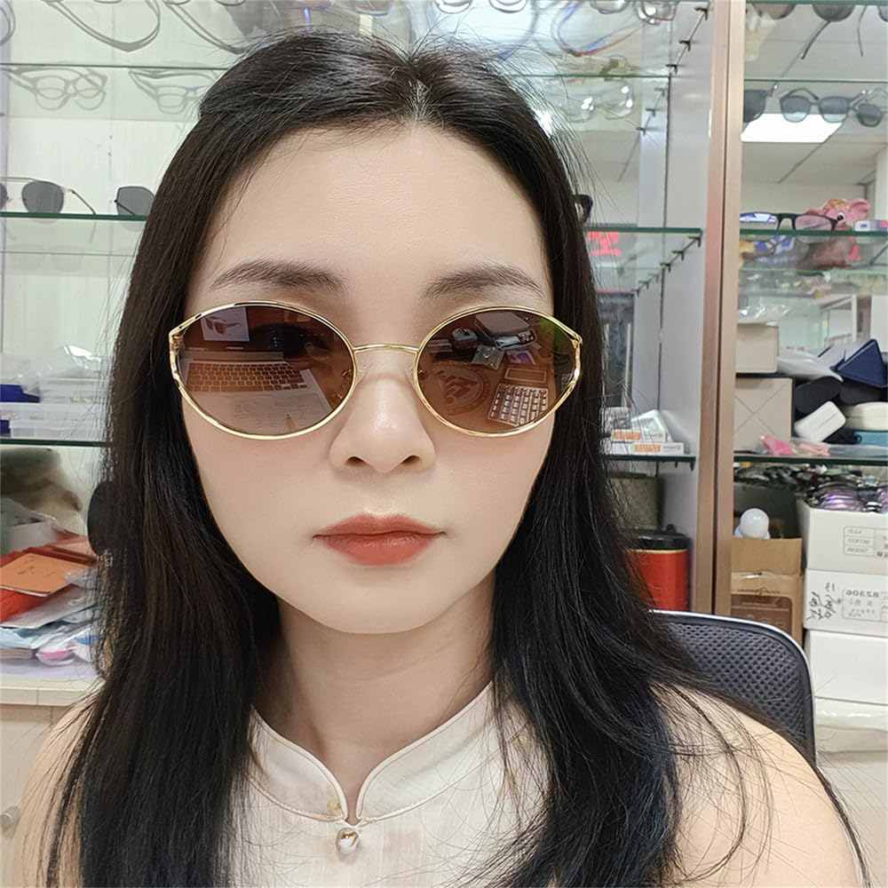 Occhiali da Sole ovali con Montatura in Metallo retrò per Donna Uomo Guida tonalità Maschili Lenti Piccoli Occhiali da Sole UV400
