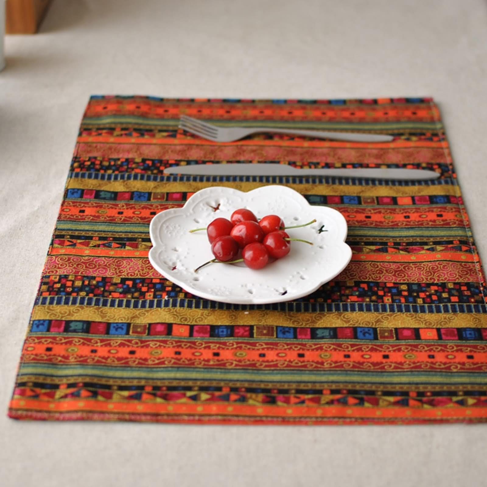Platzset Orange, Platzdeckchen Herbst 6er Set 30x40cm Streifenmuster Im Ethno-Stil Baumwolle Leinen