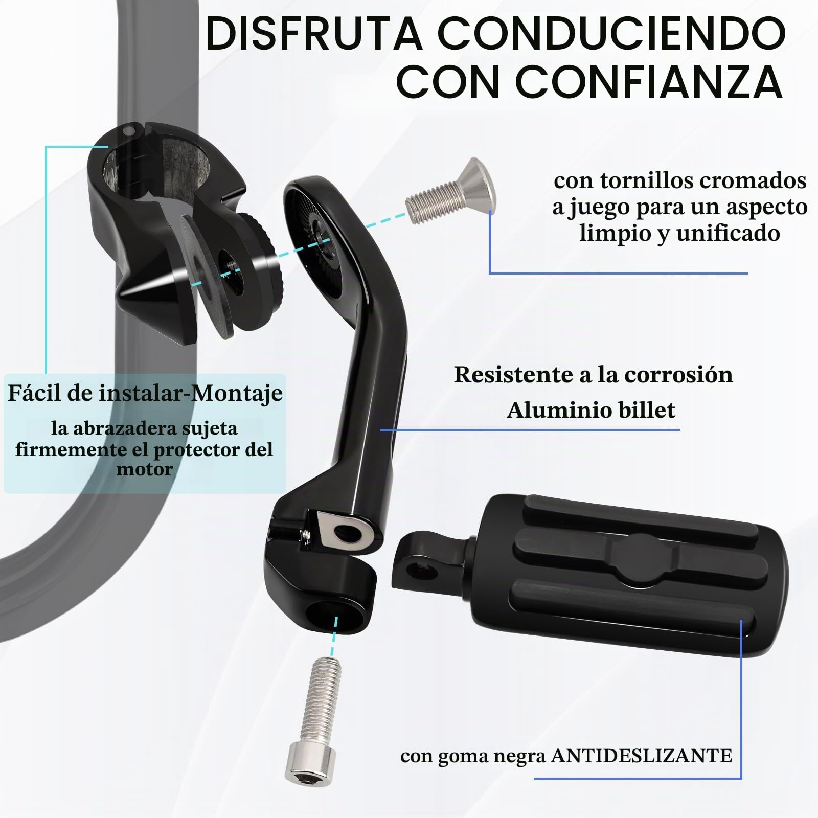 Estriberas ajustables HOKUOTOLITE de 32 mm (1,25") para carretera con kit de montaje en ángulo largo, universales para Harley, Honda, Kawasaki, Suzuki, Yamaha, Indian y Victory Motorcycler. NEGRO.