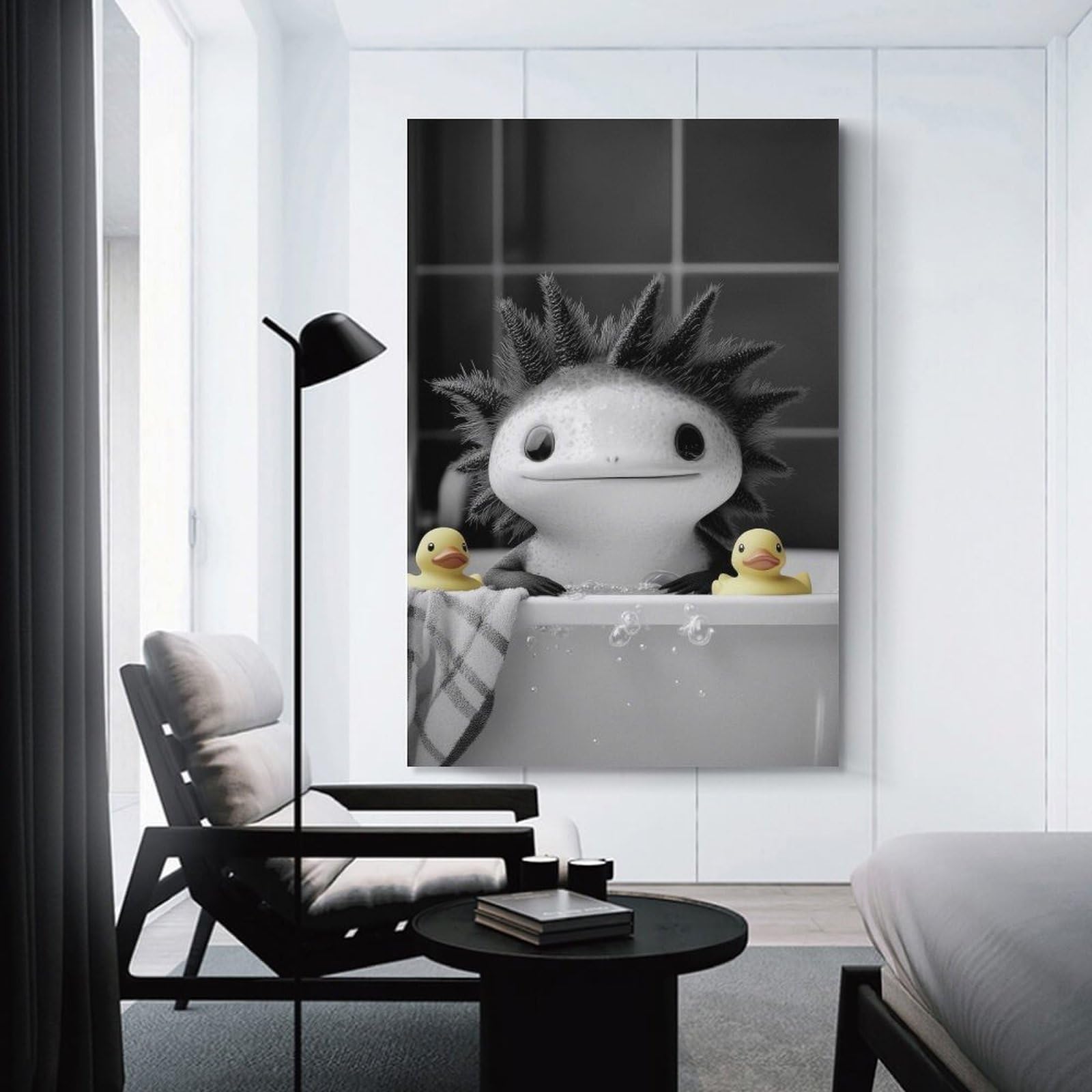 Junmoney Unframe-Style-24 Axolotl In Bathtub With Rubber Ducks Wall Decor Canvas Print, 20X30inch(50X75cm), For Flats, Guest Rooms Or Compact Rooms, A Simple Refresh For Blank Walls