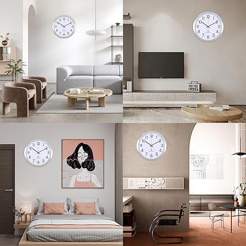 Miniatura 8 de Reloj de pared analógico atómico, 14 pulgadas, juego de reloj de pared automático con marco de aluminio, para el hogar, escuela, oficina
