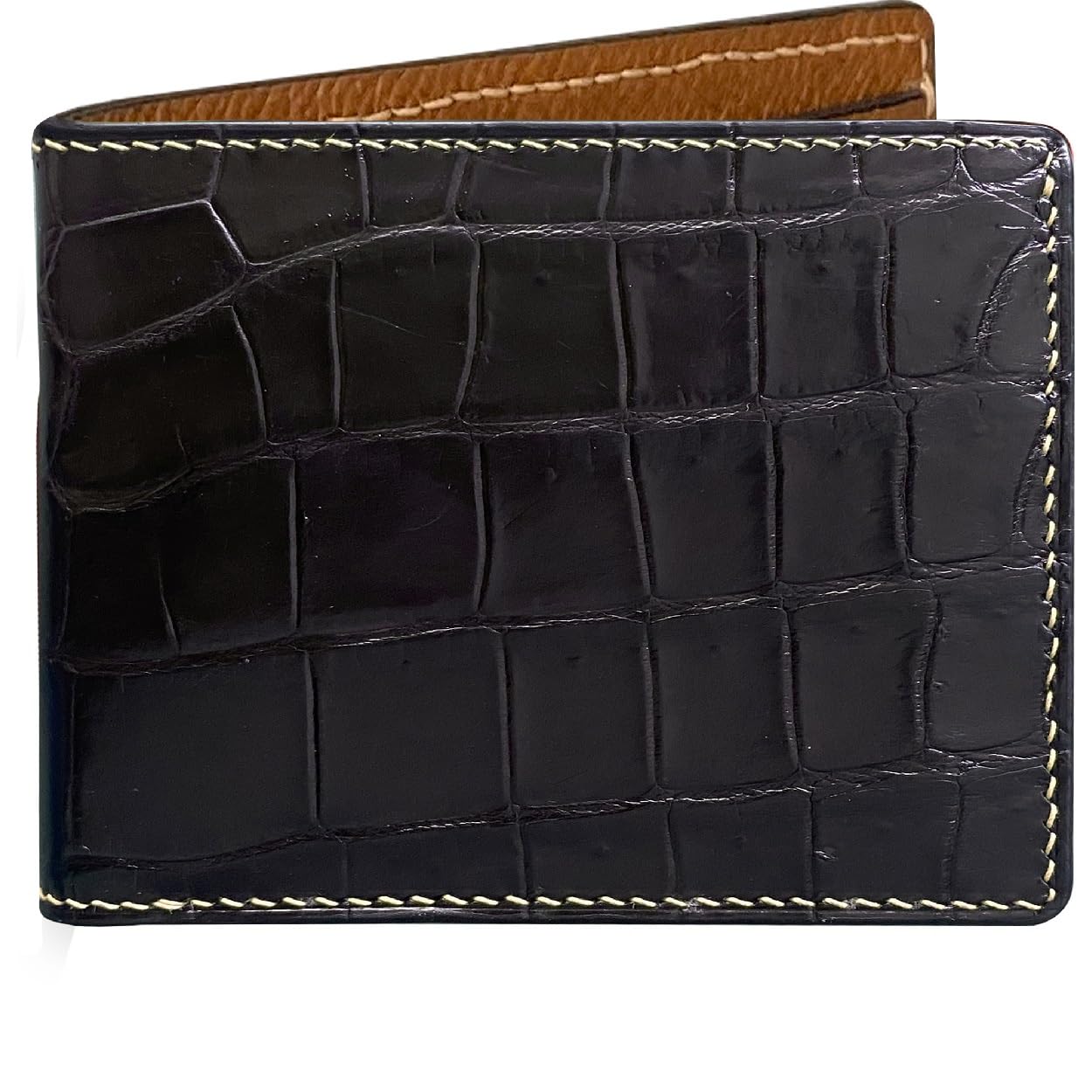 HATA Black Exotic Bifold Leather Wallet for Men, Slim Minimalist Men Wallet, Hand-Stitched RFID Blocking Leather Wallets, Handmade Gift for Birthday, Anniversary, Father’s Day VINAM-90