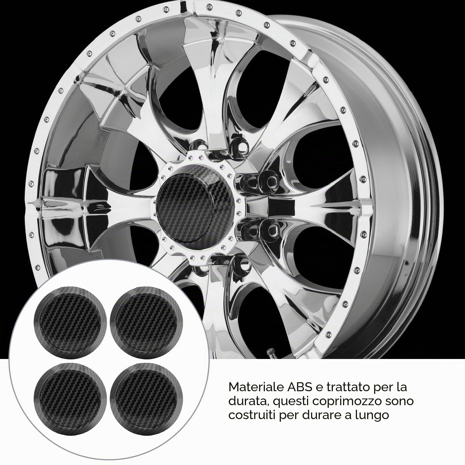 4 Pezzi Coprimozzi Universali in Fibra di Carbonio, ID 56mm OD 60mm, Coperture per Mozzi in Stile per Decorazioni Auto