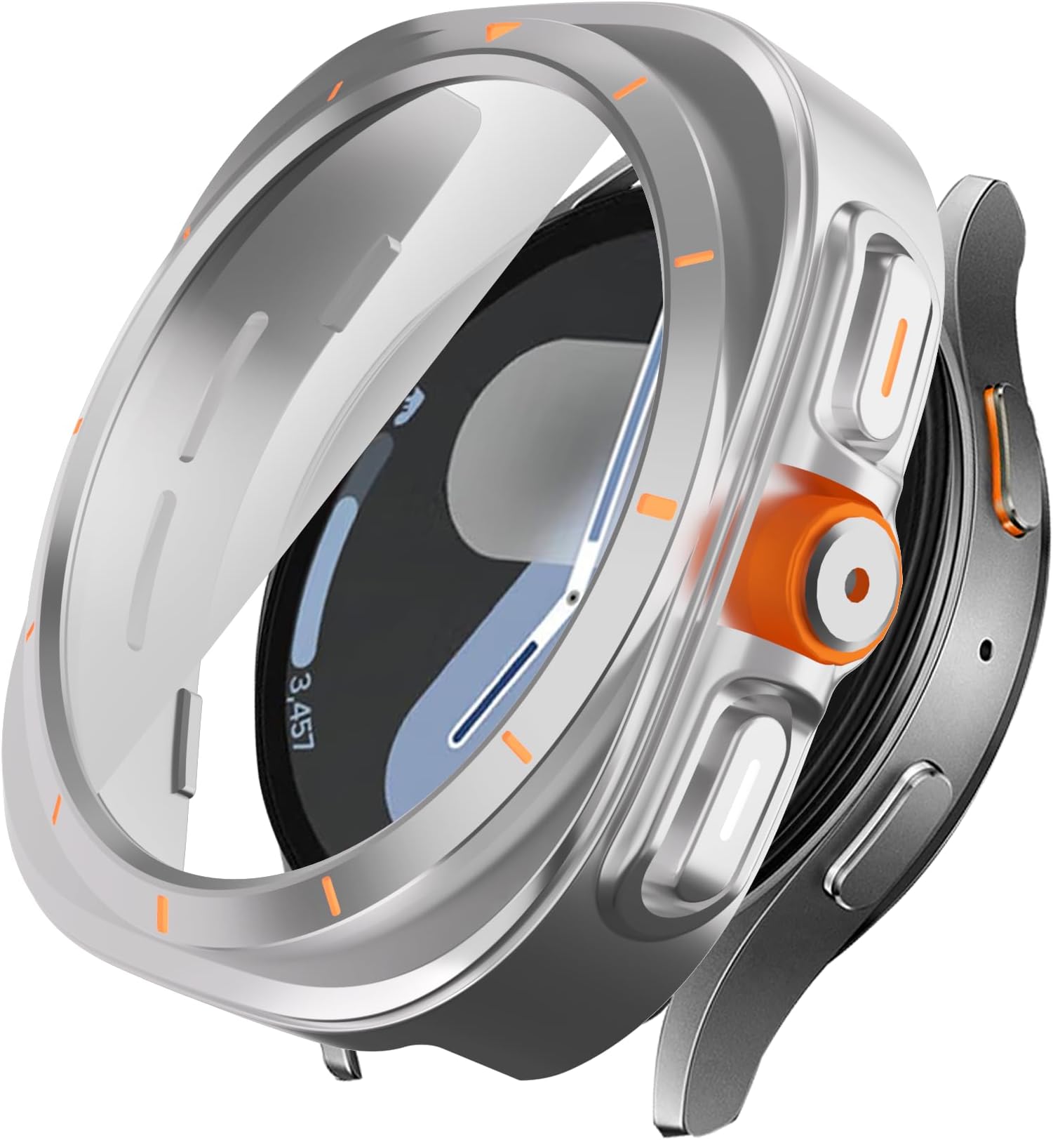 [2 Pcs] Samsung Galaxy Watch 7 40mm Case with Tempered Glass Screen Protector, Full Edge All Around Anti-Scratch Frame Cover,Transforms From Galaxy Watch 7 to Watch 7 Ultra Apperarance(2 Silver)