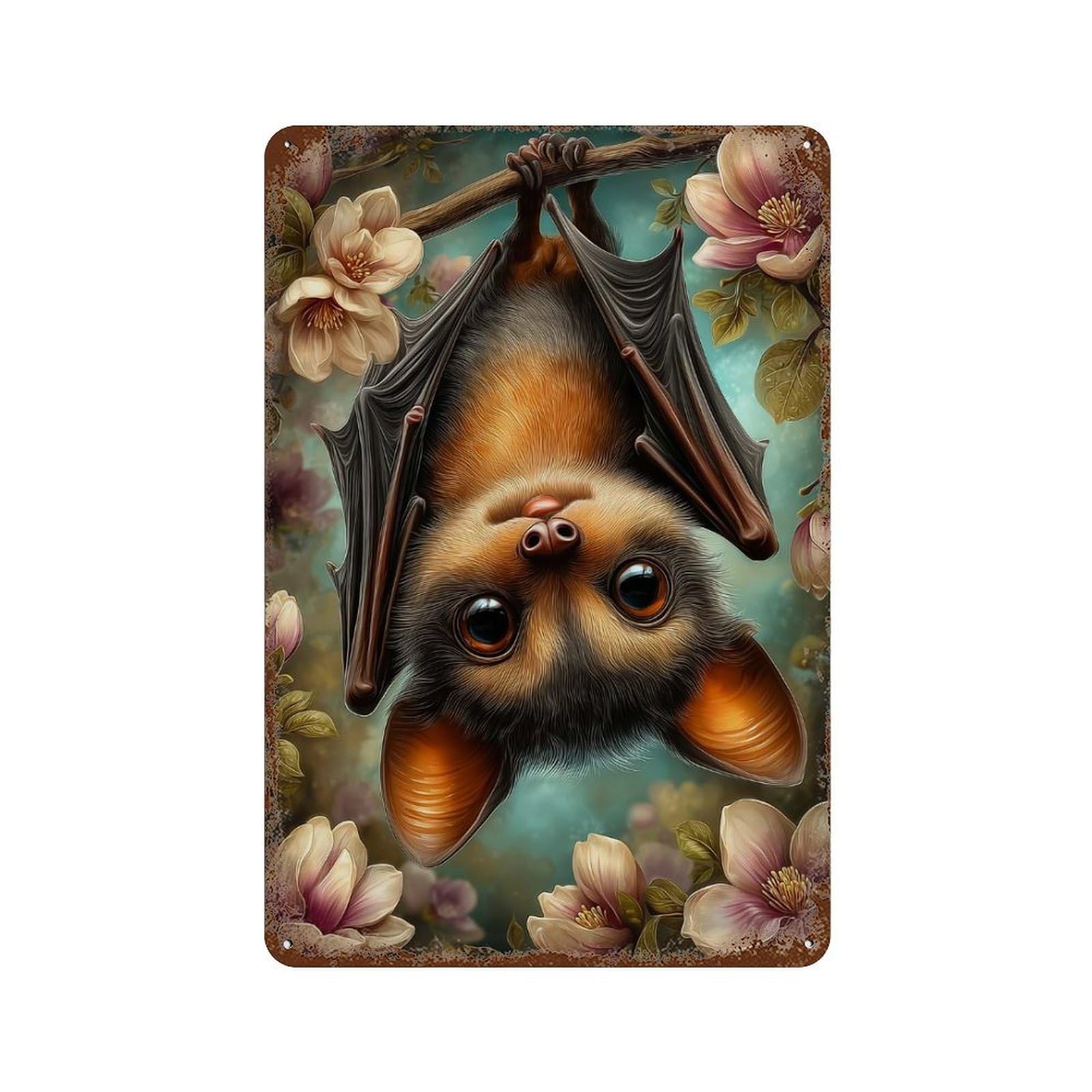 Cute Bat Hanging Upside Down Rustic Tin Plaque 11.8"x7.9", for Shed, Workshop And Garage Wall Decor, Farmhouse Wall Decor