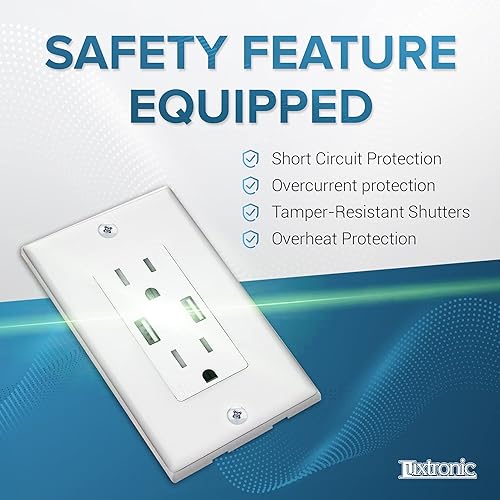 Miniatura 4 de Luxtronic Cargador USB de toma de pared de 42 A receptáculos USB dúplex resistentes a manipulaciones puertos dobles tipo A estación de carga sin