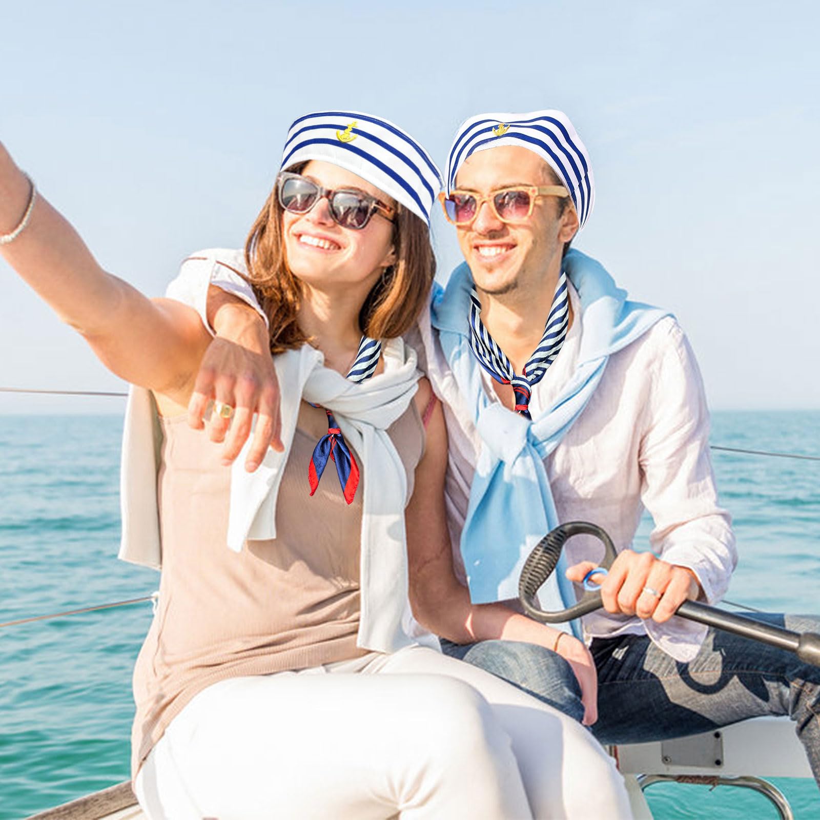 XNIVUIS Captain Sailor Costume Set,Sailor's Cap Scarf White GlovesYacht Captain Cap Sailor Ship Cap One SizeNavy Outfit Dressing Up Party for Women Men Costume Accessory (sailor) - Image 4