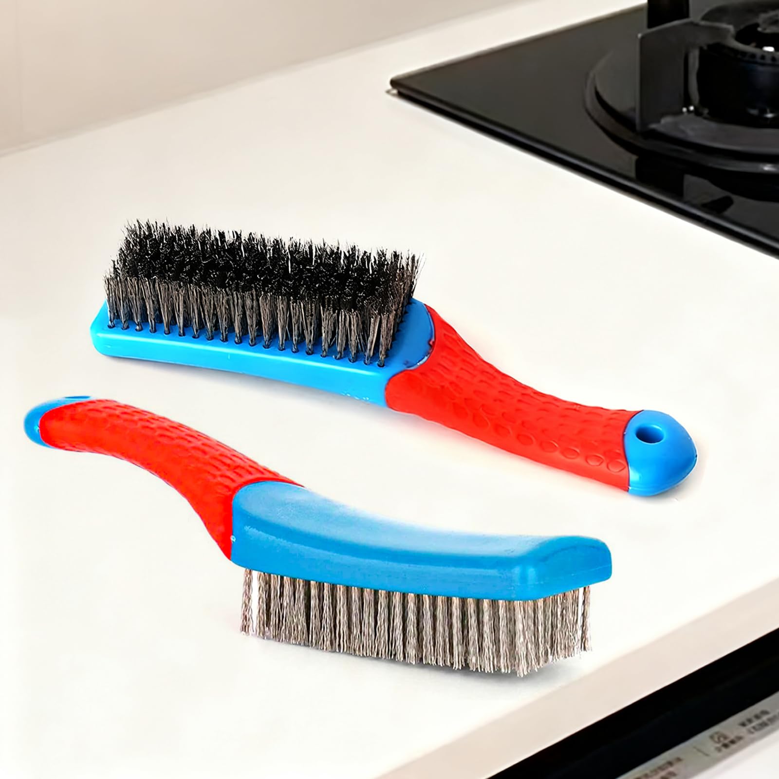 2 Pezzi Spazzola in Acciaio Inox, Spazzola in Acciaio Rinforzata Con Un Manico Grosso e Comodo in Plastica, Robusta Spazzola per Pulire Griglie, Rosticceria, Cucina, Macchie di Olio, Pittura