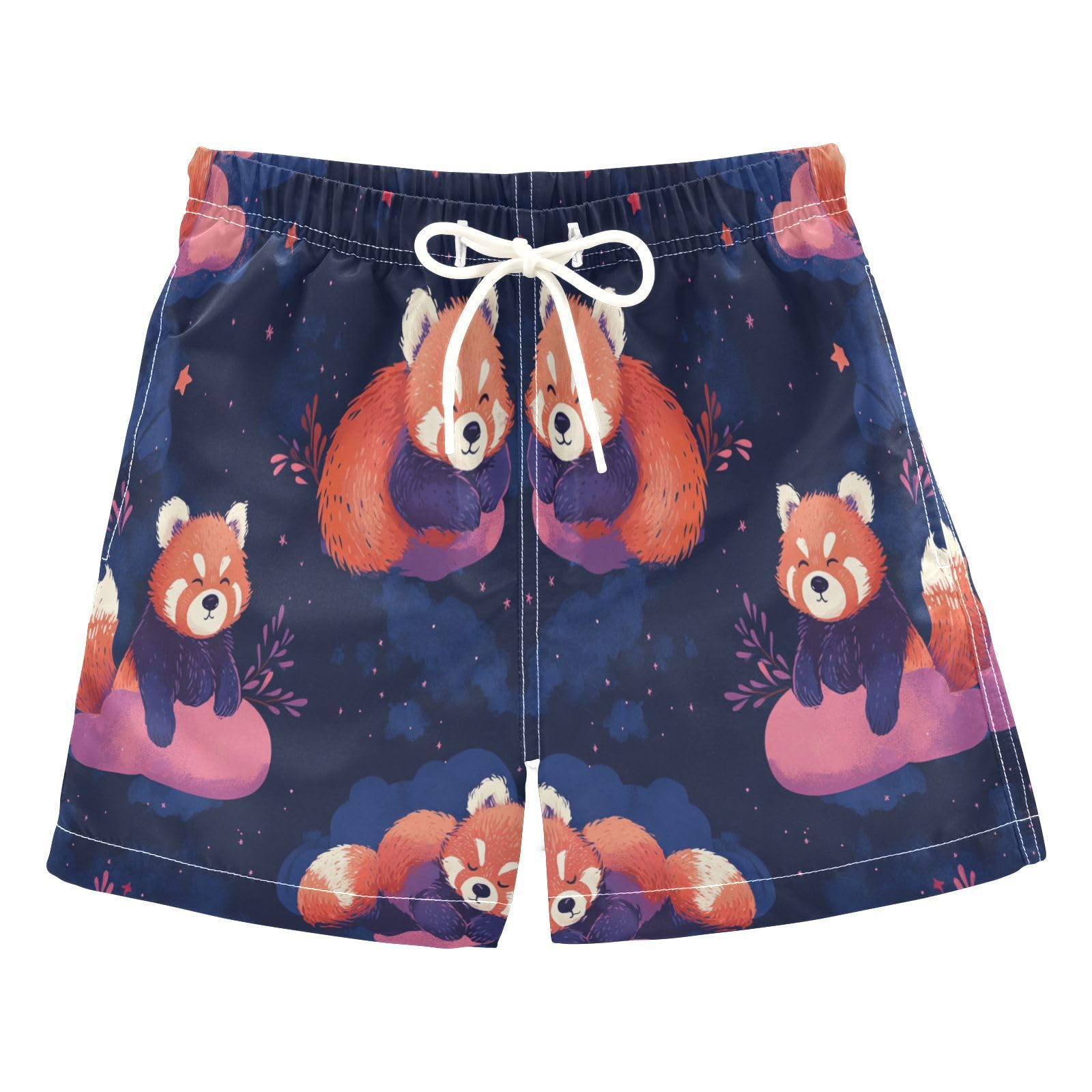 Jucciaco Boys Swim Trunk Quick Dry Beach Board Shorts Red Bear Panda Raccoon Swimwear for Kids