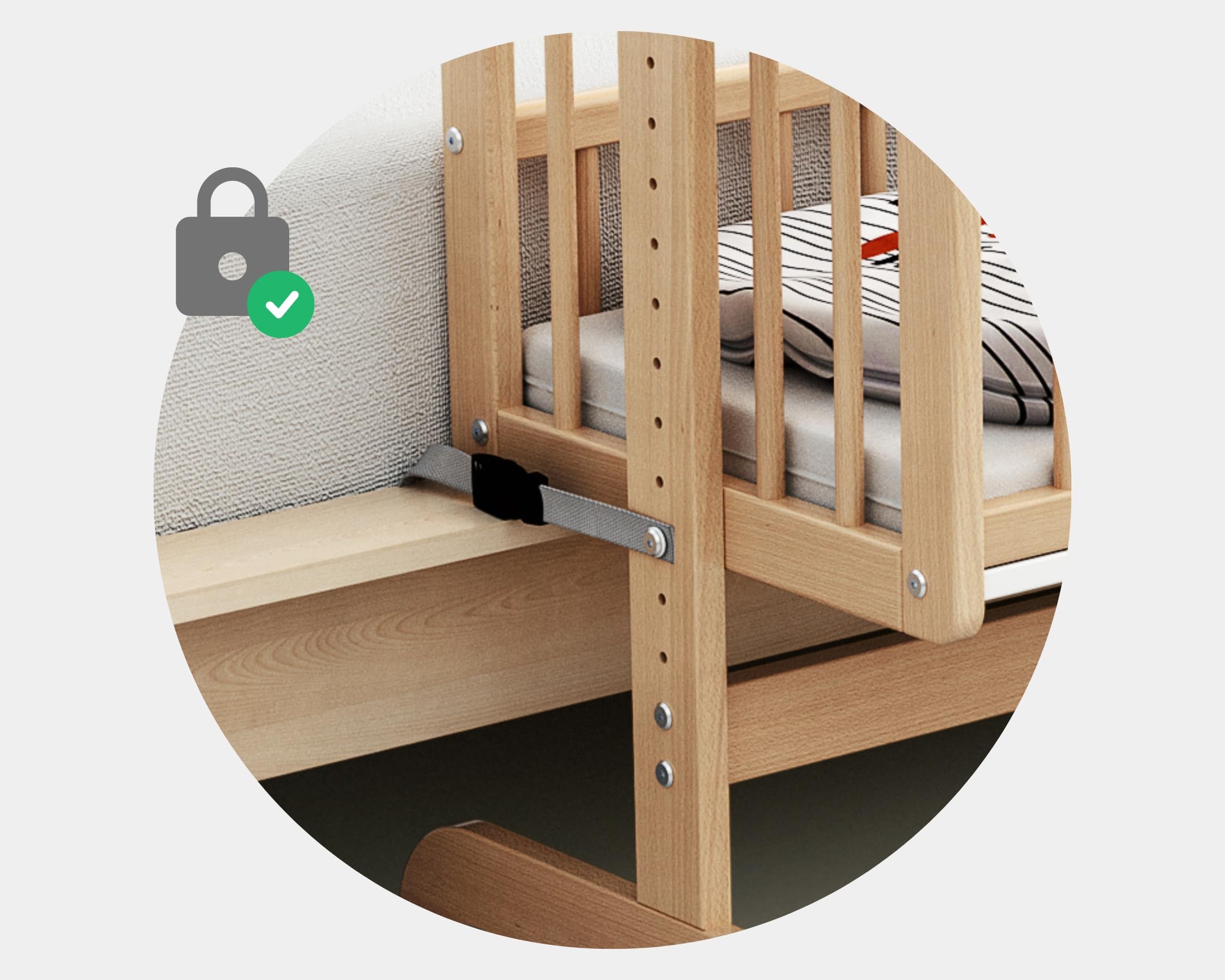 AT4 - Weige Babybett Beistellbett Holz mit Matratze Essentiel Lackierte Buche | 5 in 1 Wiege |Holz | Babybett mit Matratze | Höhenverstellbar | 80x40cm