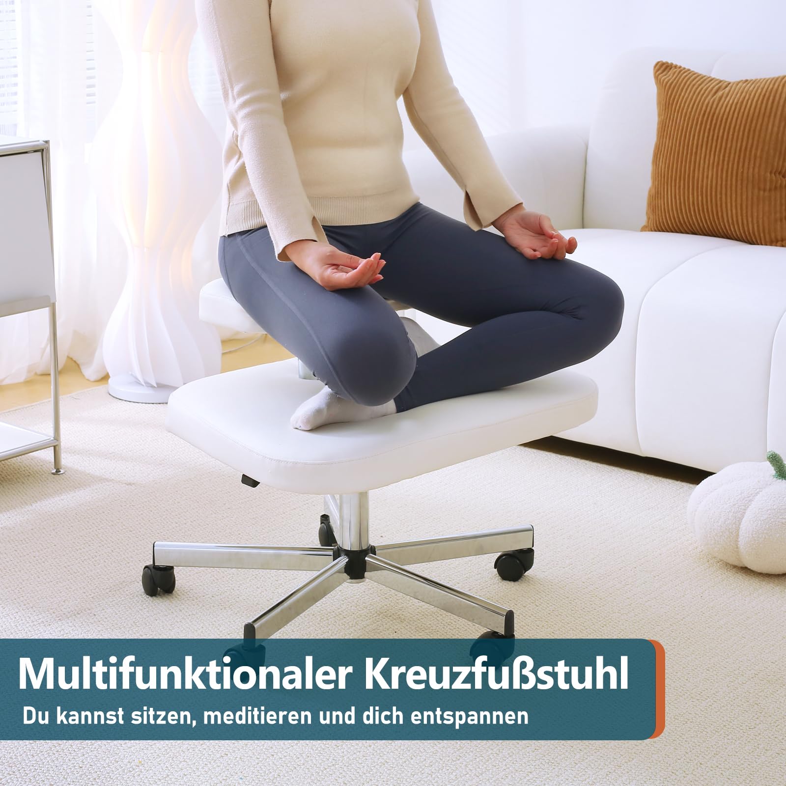 Ergonomischer kniestuhl für Büro oder Zuhause, höhenverstellbarer Schreibtischstuhl aus Leder für Computerarbeiter, Yoga-Enthusiasten, Meditationsfanatiker (weiß)