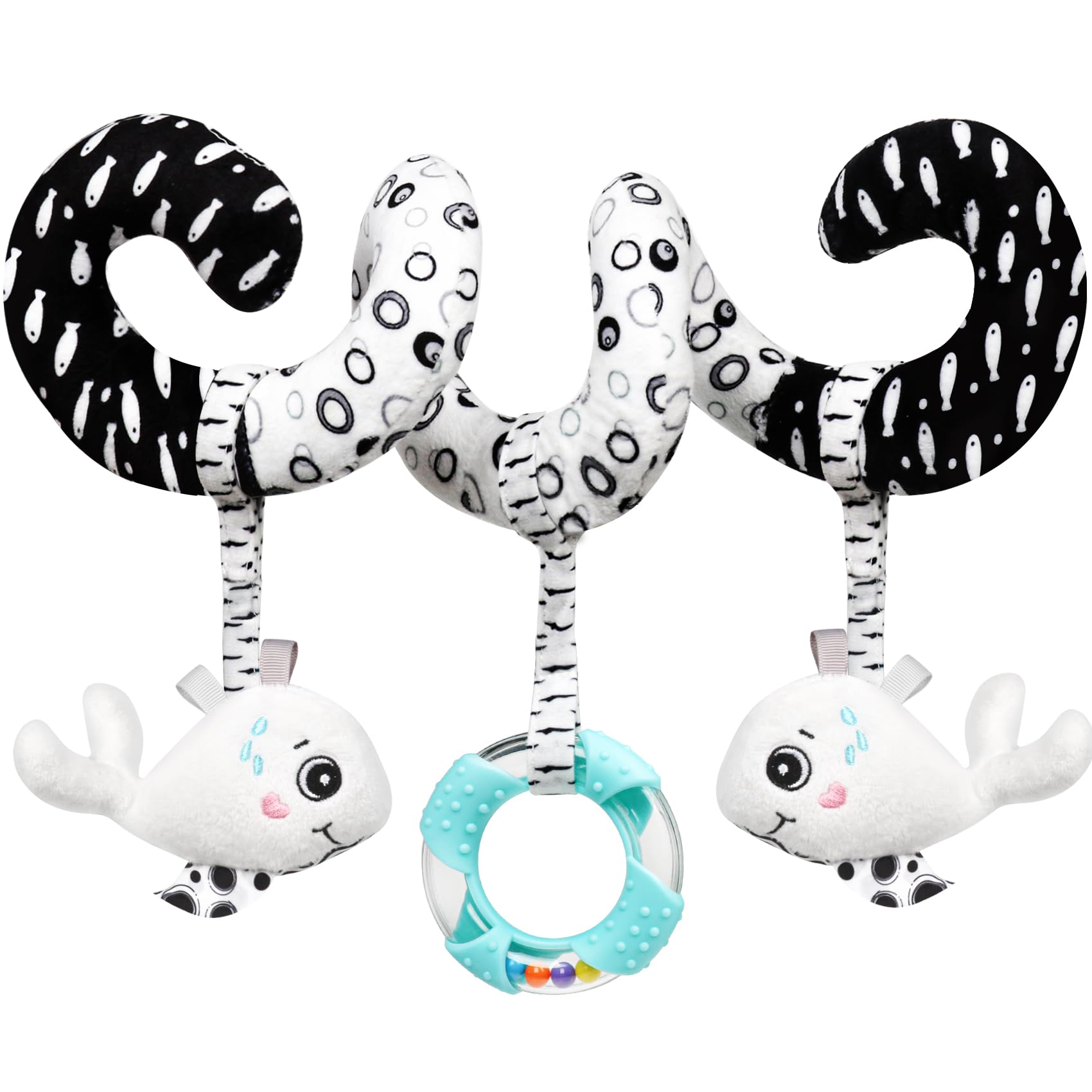 Baby Spiral Hanging Stroller and Car Seat Toys Black and White High Contrast Sensory Toy Newborn Plush Activity Toys Party Favors Quality Gifts for Baby Shower-Whale