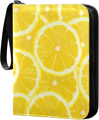 Yellow Lemon Trading Card Binder 4-Pocket Card Holder with 50 Removable Sleeves 3-Ring Card Albums Binder Holds Up to 400 Cards Card Case Folders