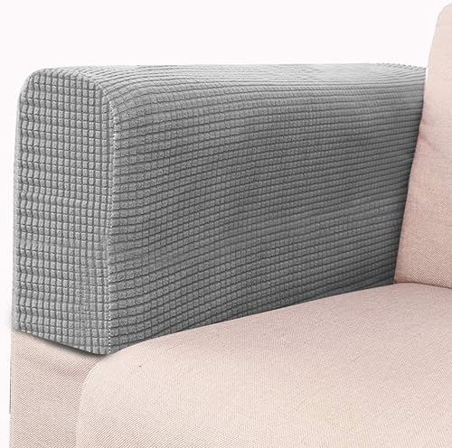 Miniatura 2 de VICASKY Juego de 2 fundas elásticas para reposabrazos de sofá, toallas para protección de sala de estar (gris claro)