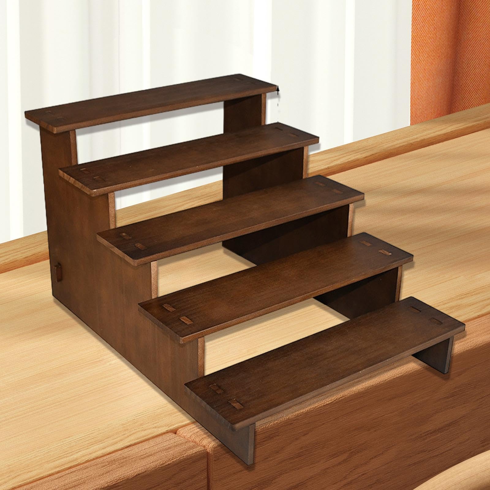 Espositore in Legno Spesso per Gioielli Organizer Scaffale Rialzato Multiuso Supporto Esposizione Figurine Decorativo Mensola da Banco Adatta per, 5 Strati 30 cm