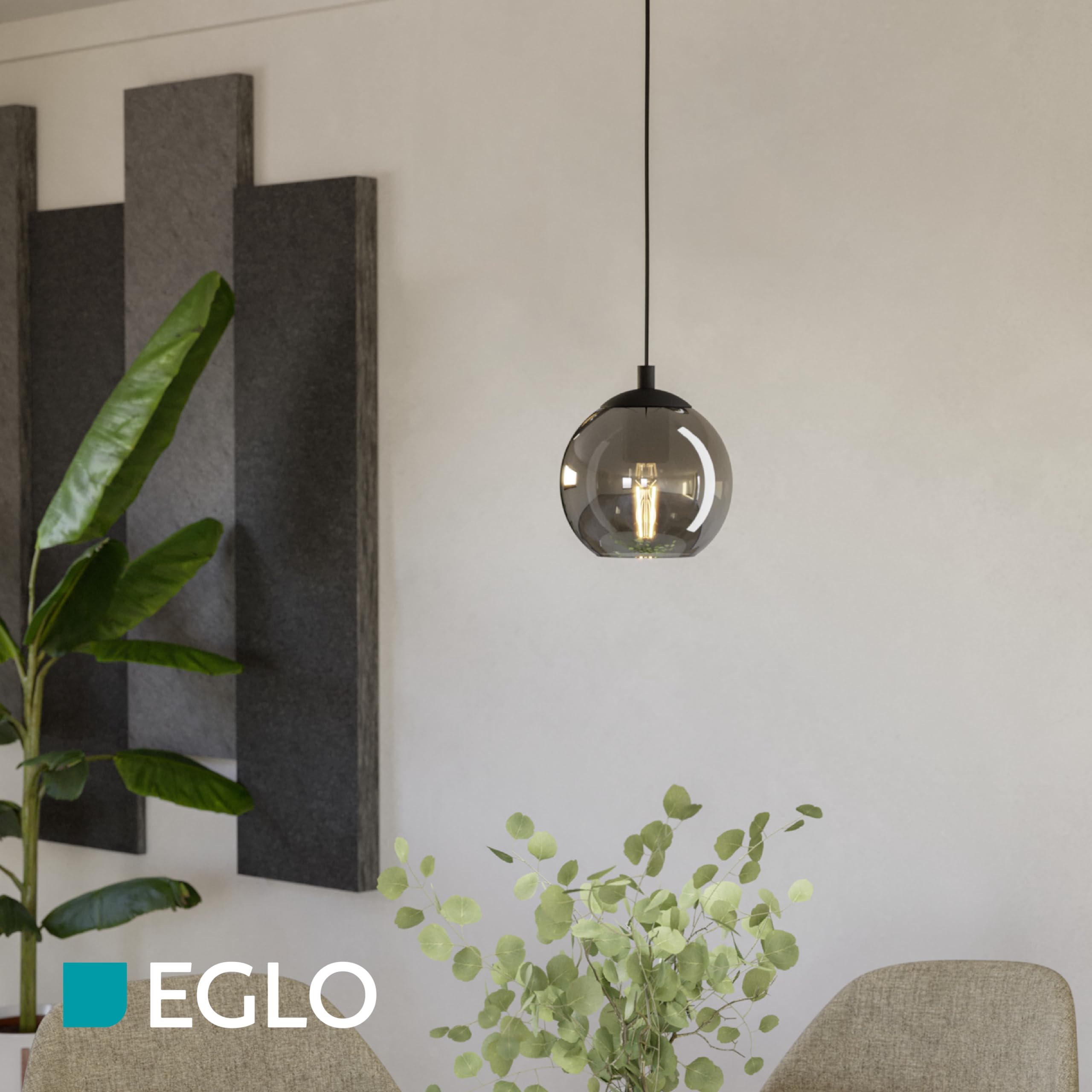Eglo lámpara colgante Ariscani, luminaria de techo para mesa de comedor, candil de metal en negro y cristal ahumado en negro-transparente, iluminador de comedor colgante, E27, Ø 20 cm