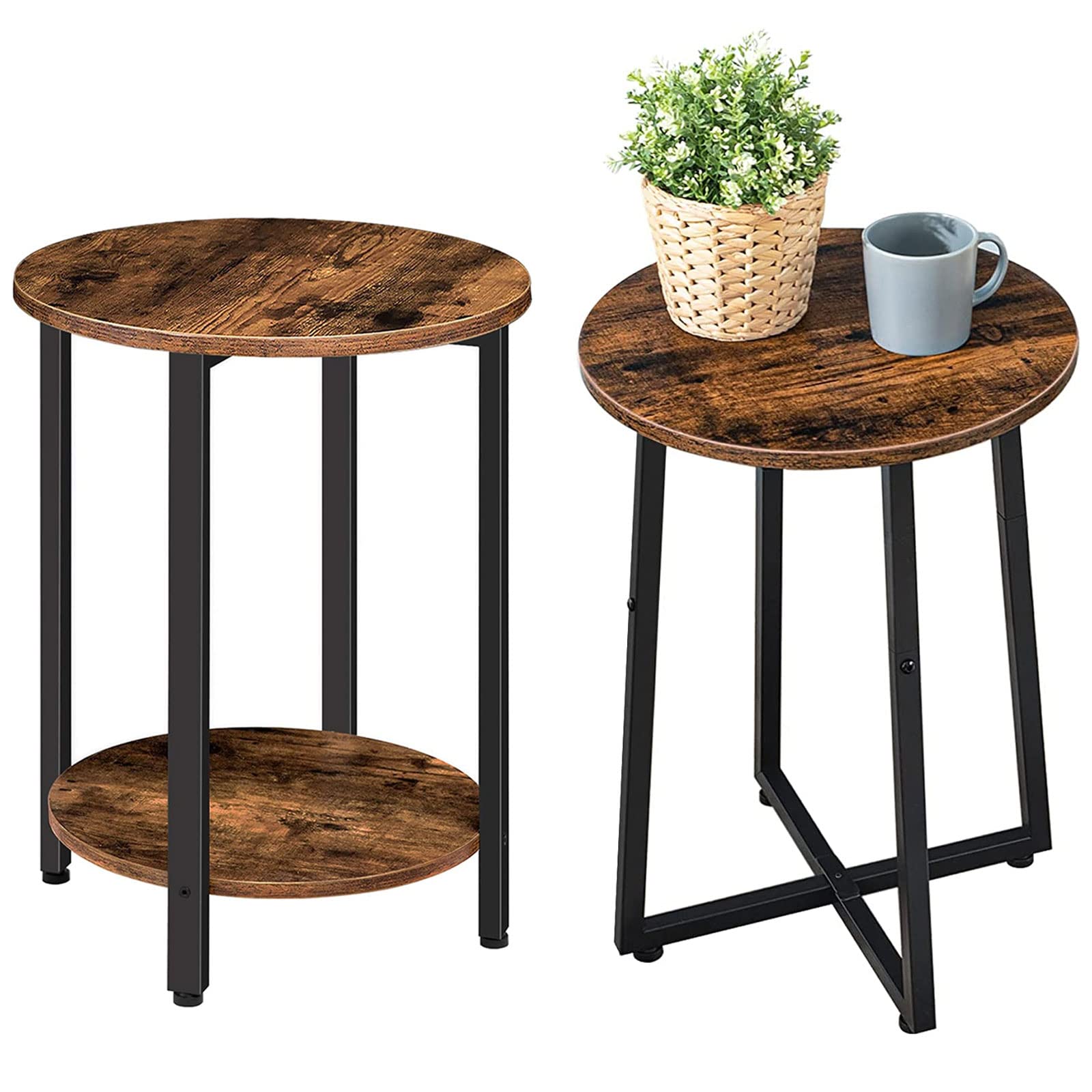 Photo 1 of HOOBRO Round Side Table, Sofa Couch Table with Storage Shelf, 2-Layer Industrial End Table, Stable Metal Frame, Wood Look Accent Table for Small Spaces, Living Room, Bedroom, BF58BZ01-BF95BZ01