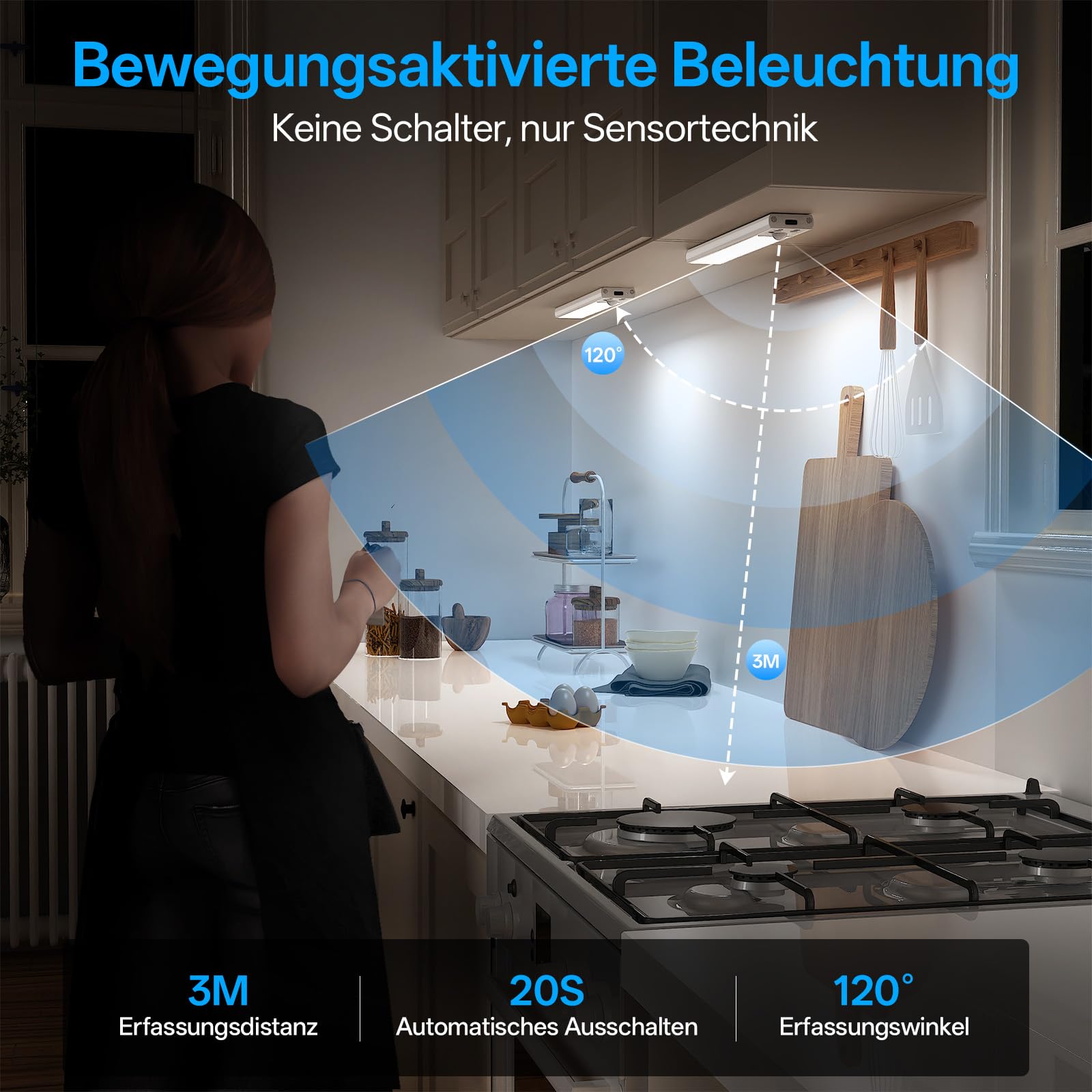 Schrankbeleuchtung mit Ladestation, 6 Stück Schranklicht mit Bewegungsmelder, Dimmbar Helligkeit, 3 Betriebsmodi & 3 Farbtemperaturen, Unterbauleuchte Küche Led Akku für Schränk, Küche