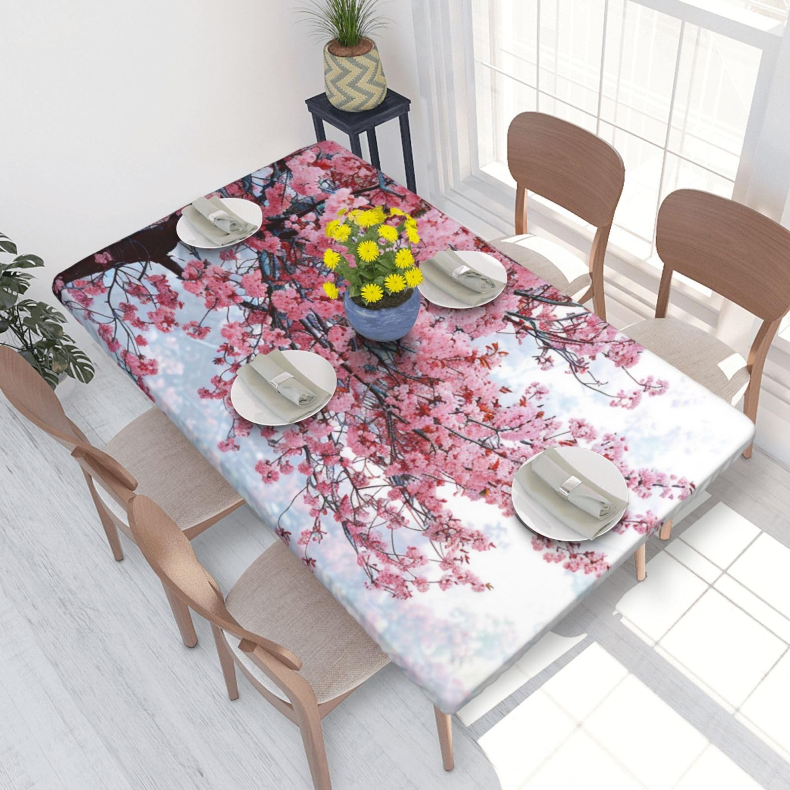 WPKJU Cherry Blossoms Tree Printed Tablecloths 4ft Rectangular Table Covers Washable Polyester Decorative Table Cloth for Dining Table Picnic Wedding