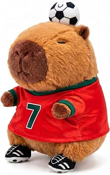 RichRabbit Cute Football Player Capybara Plush, Capybara Stuffed Animals, Soccer Soft Plush Toy, Football Stuffed Animals, Football Plush Toys red and Green Stripes 9 Inch