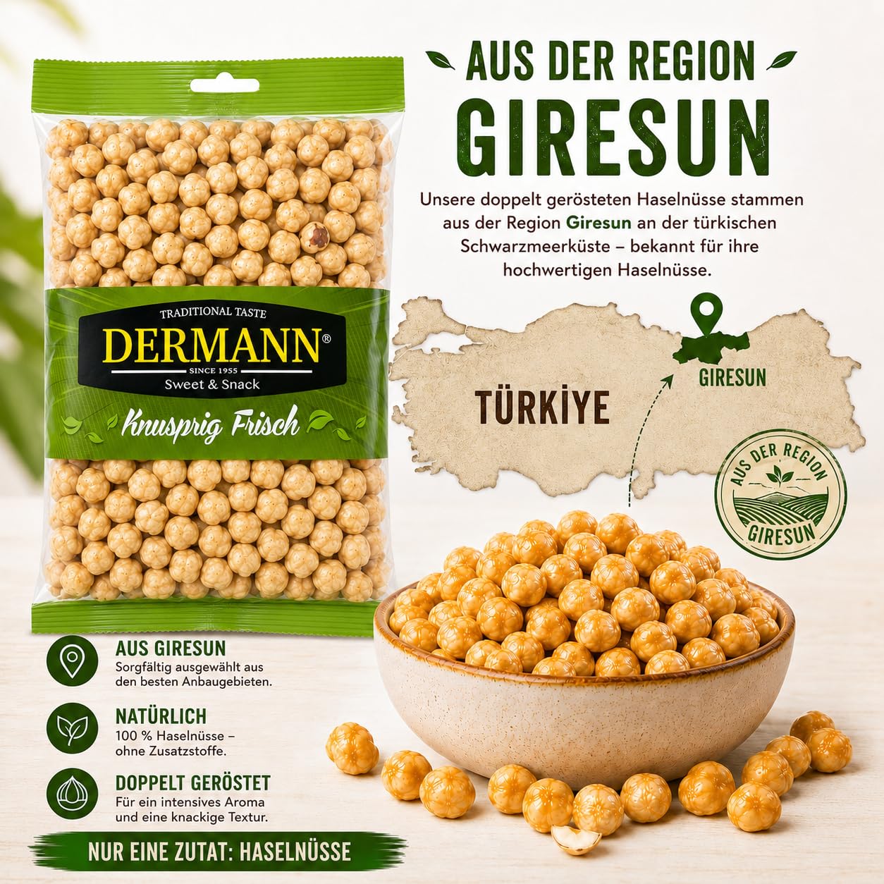 Giresun Doppelt Geröstete Haselnüsse 800 g, Frisch und Knusprig