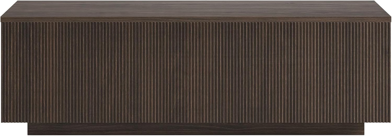 Henn&Hart 48" Fluted Rectangular Low-Profile Coffee Table with Ribbed Base for Living Room, Family Room, or Office, Warm Brown