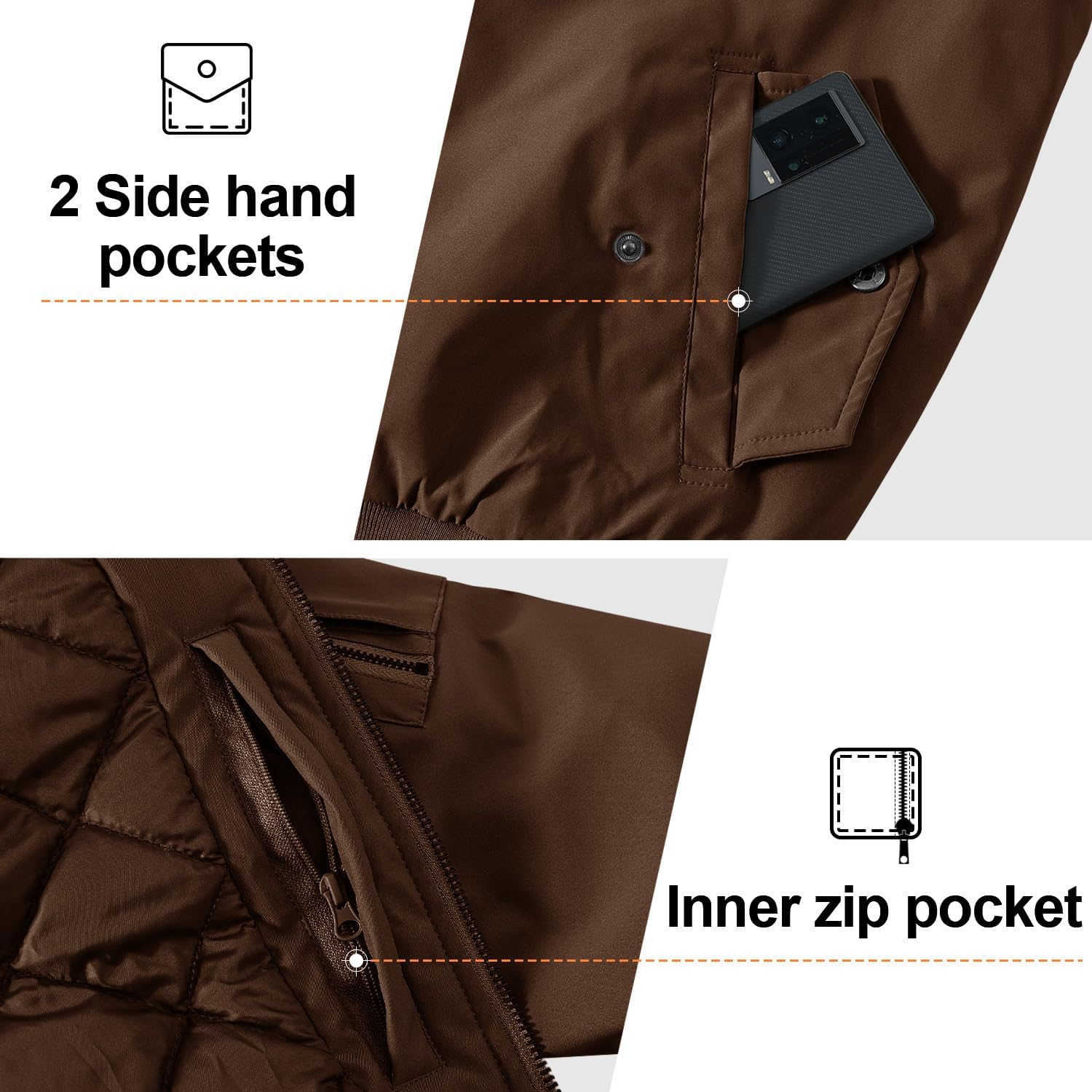 Gopune Men's Windproof Bomber Jacket Warm Water Resistant Windbreaker Winter Outwear Quilted Jackets Coats - Image 6