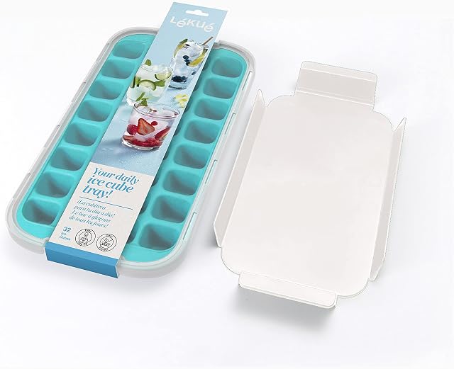 Lékué 0620100V08C050 Industrial Ice Cube Tray, Natural Rubber, Blue