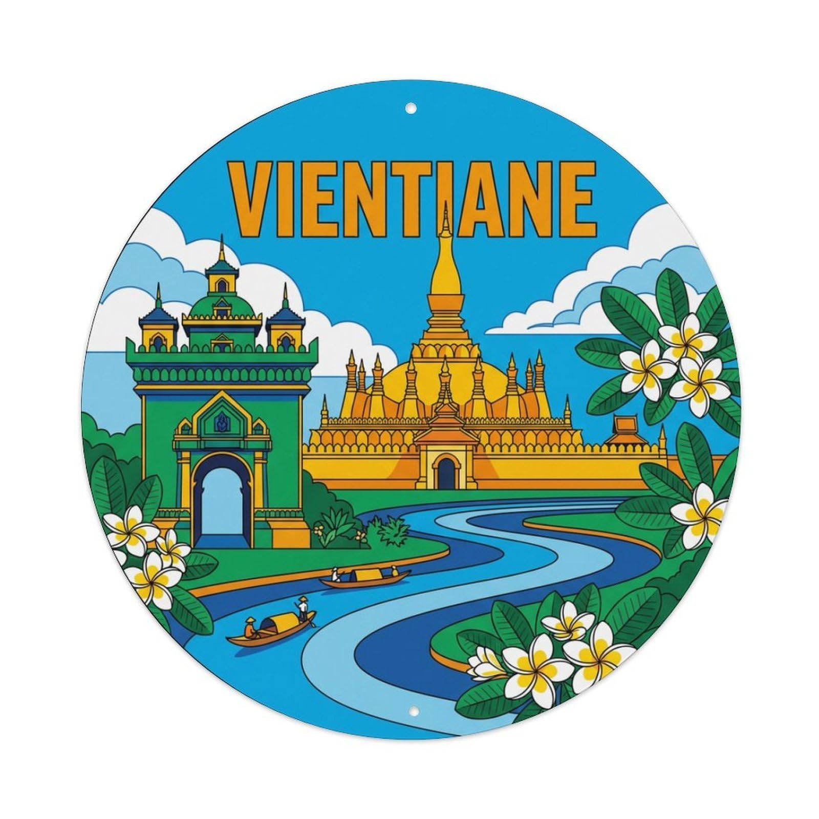 Vintage Travel Laos Vientiane Metal Tin Sign