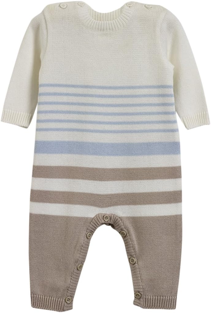 Natures Knits Stripe All In One Blue&Mink Striped 3-6months Organic Cotton Baby Suit