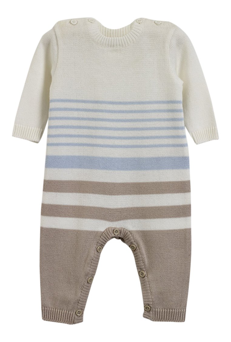 Natures Knits Stripe All In One Blue&Mink Striped 3-6months Organic Cotton Baby Suit