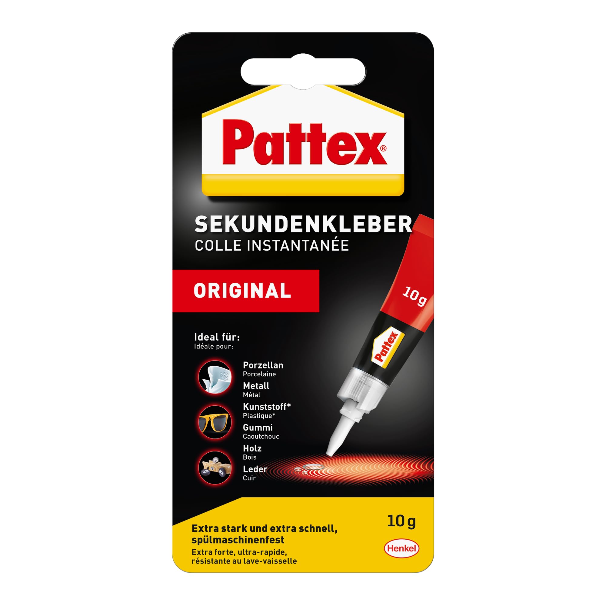 Pattex Sekundenkleber Flüssig, spülmaschinenfester Superkleber für viele Sofortreparaturen, schnelltrocknender farbloser Flüssigkleber, 5x10g